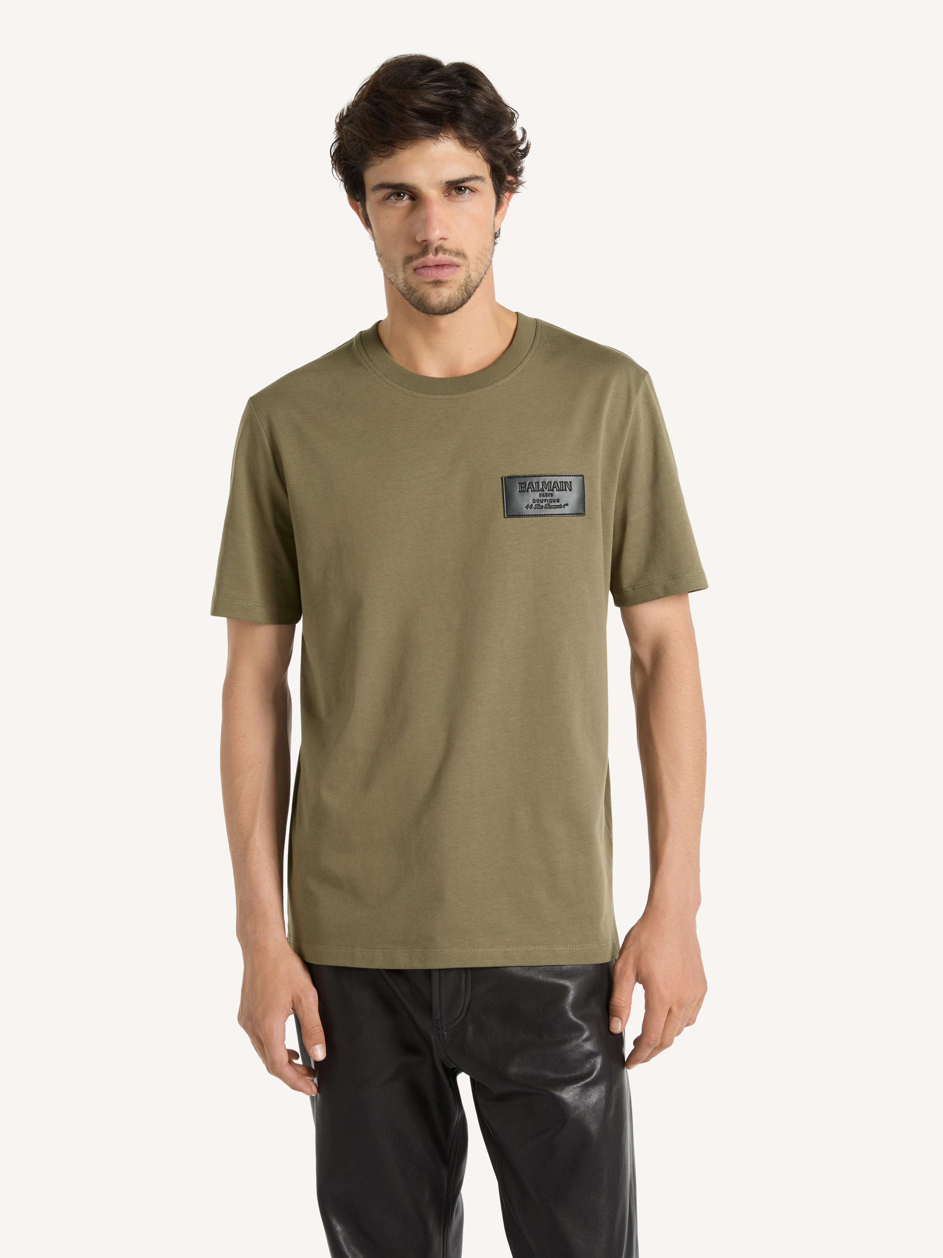 T-shirt with Balmain Vintage leather label Green - Men I Balmain