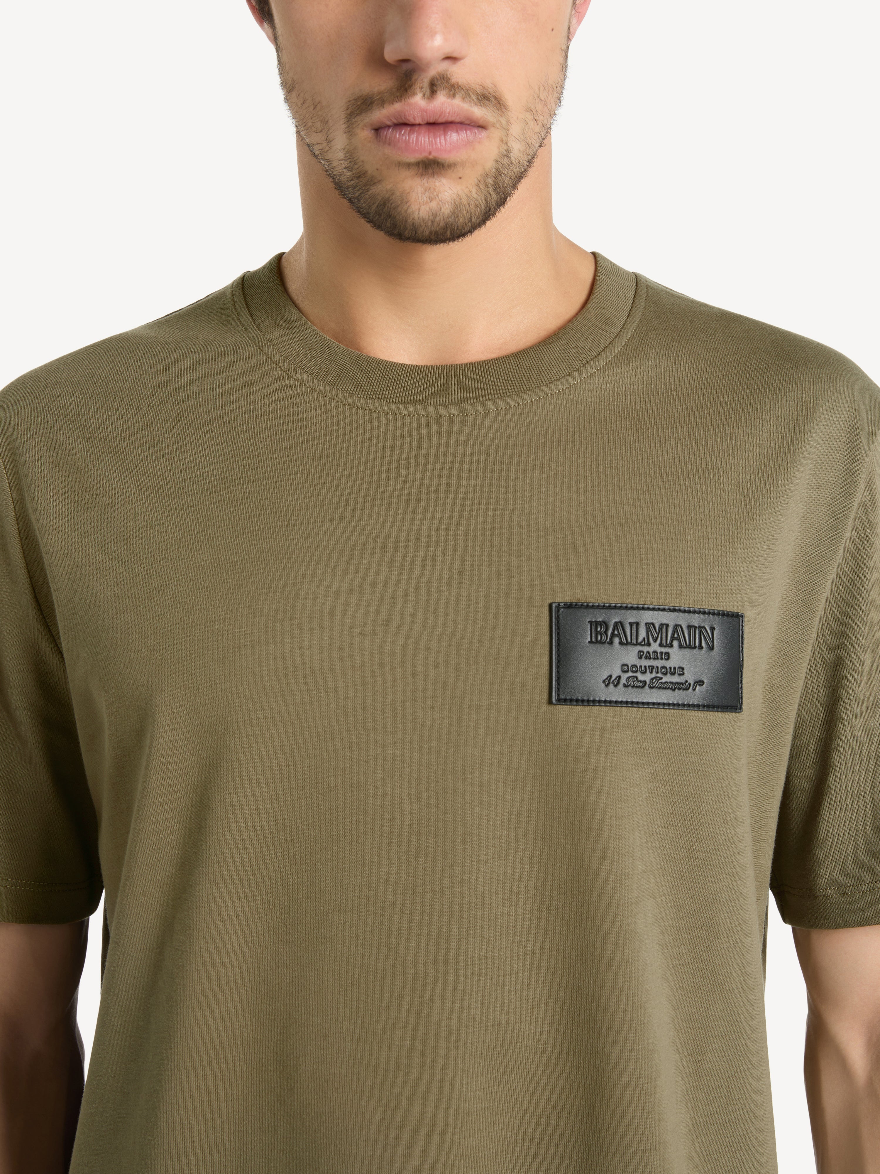 T-shirt with Balmain Vintage leather label Green - Men I Balmain