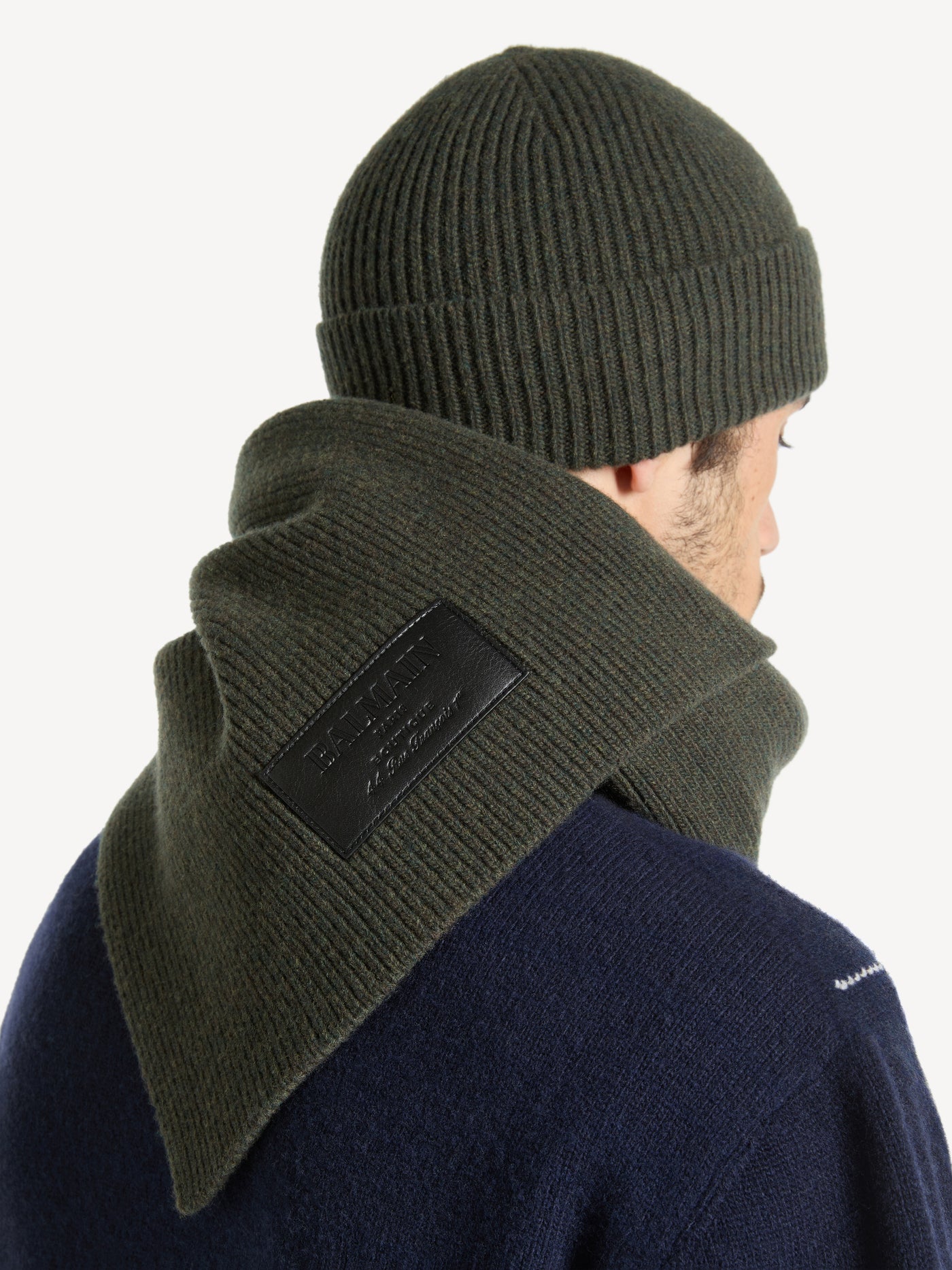 Wool scarf with leather Balmain Vintage label
