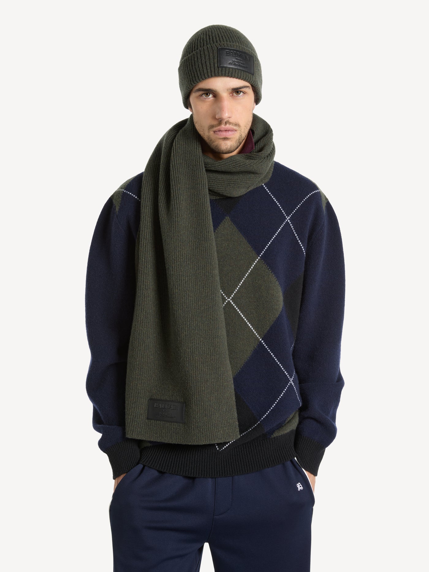 Wool scarf with leather Balmain Vintage label