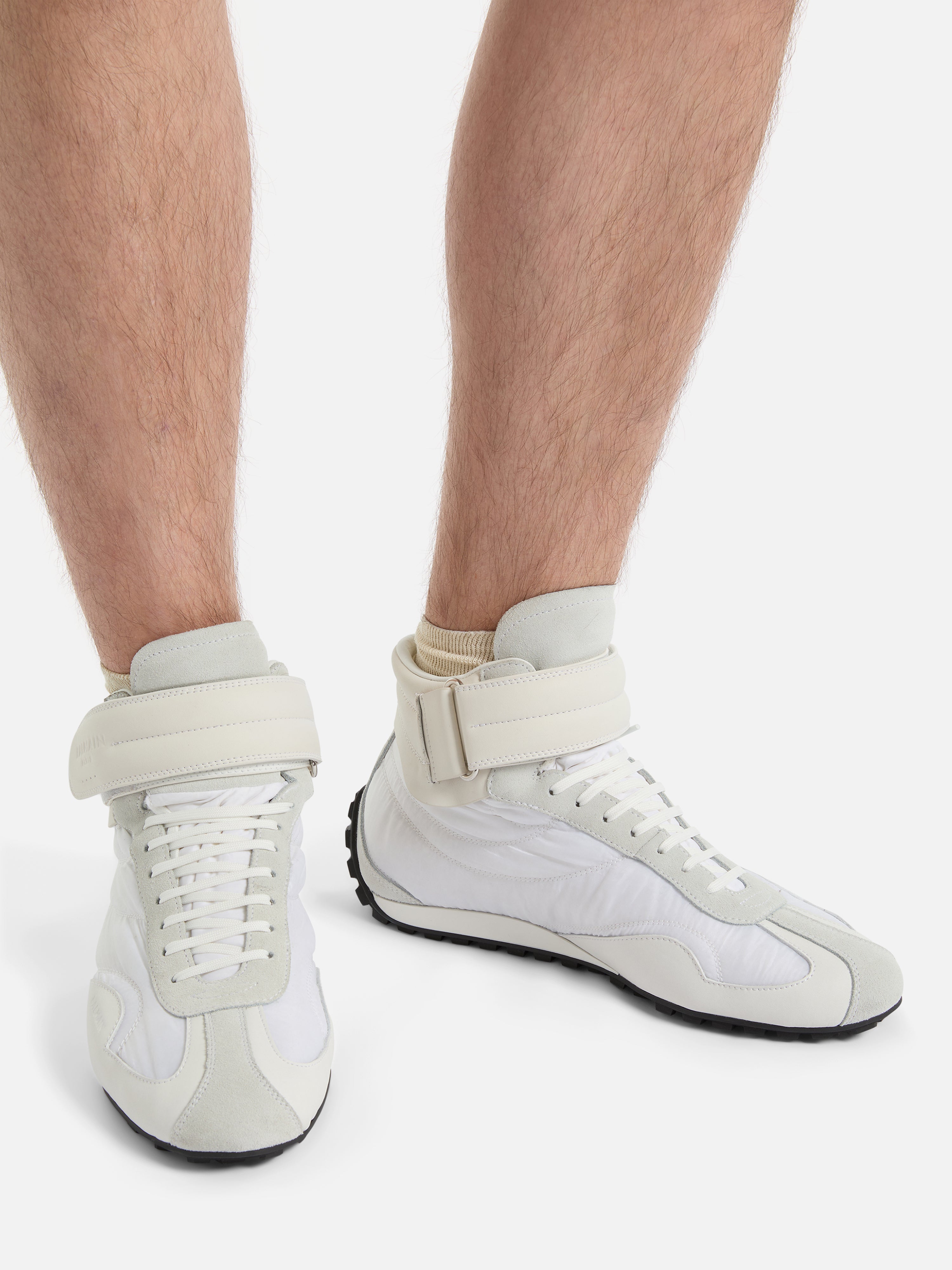 Racing Mid-Top trainers in nylon and leather white - Men | BALMAIN