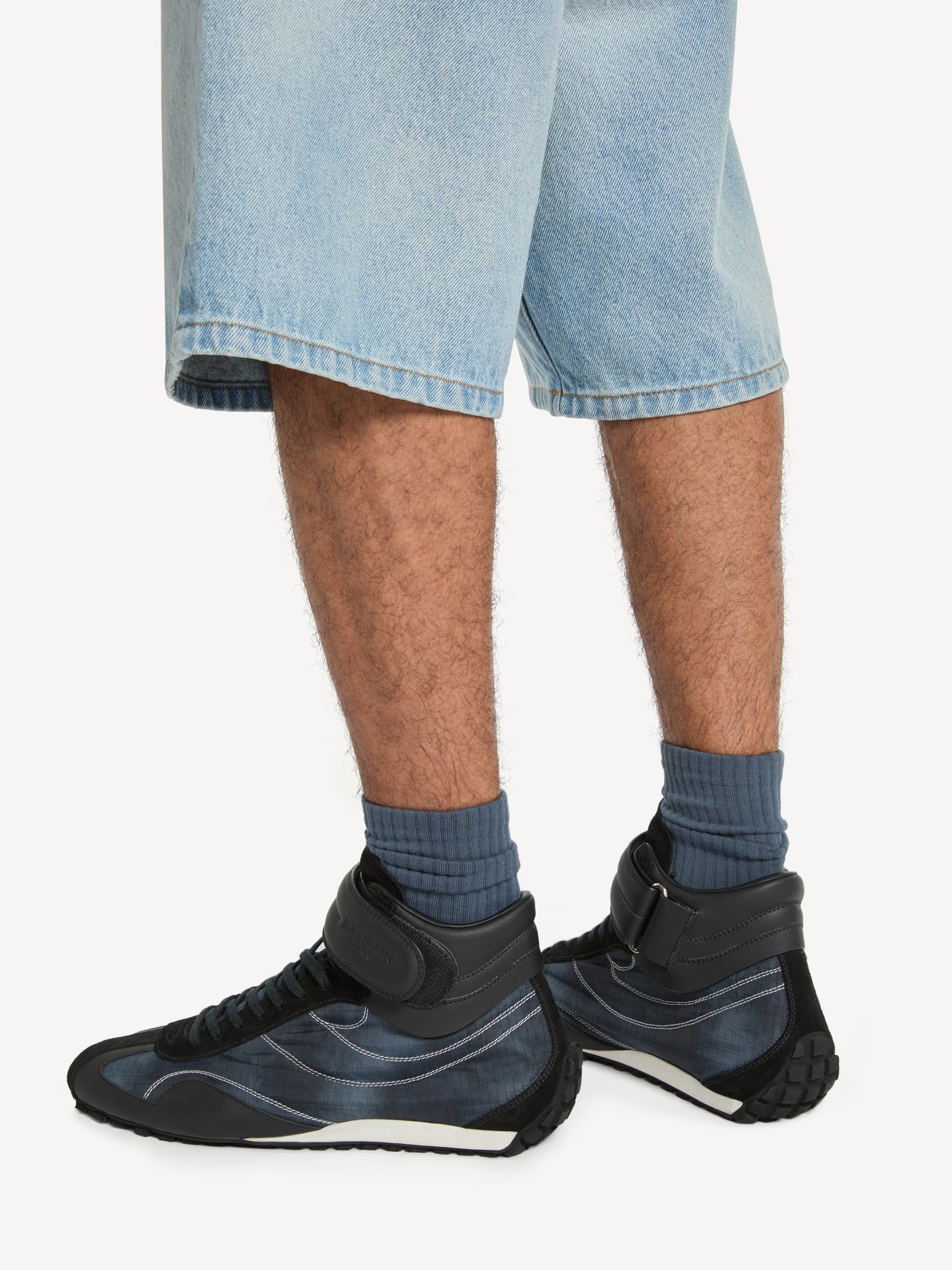 Racing Mid-Top trainers in nylon and leather
