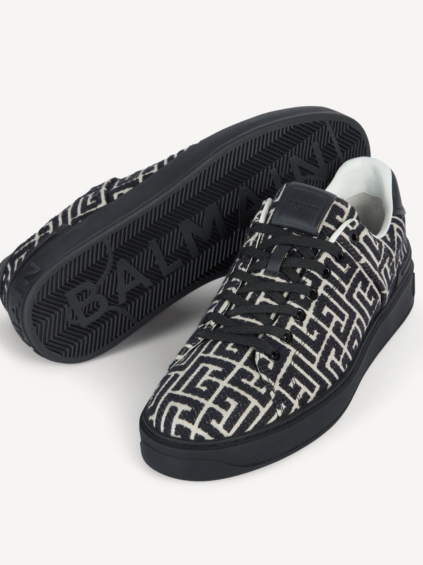 B-Court trainers in leather and Monogram jacquard