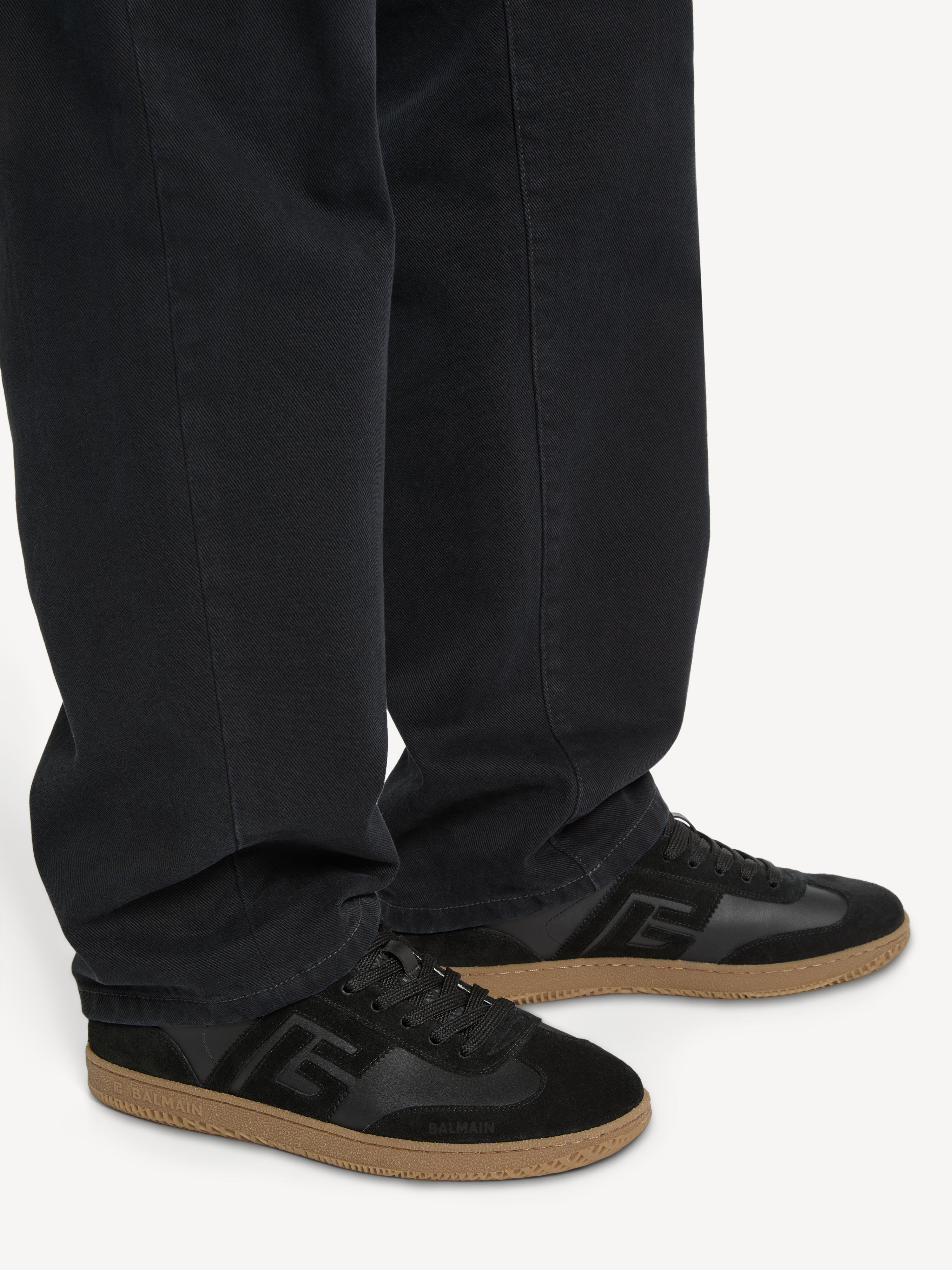 Balmain Swan suede and smooth leather trainers black - Men | BALMAIN