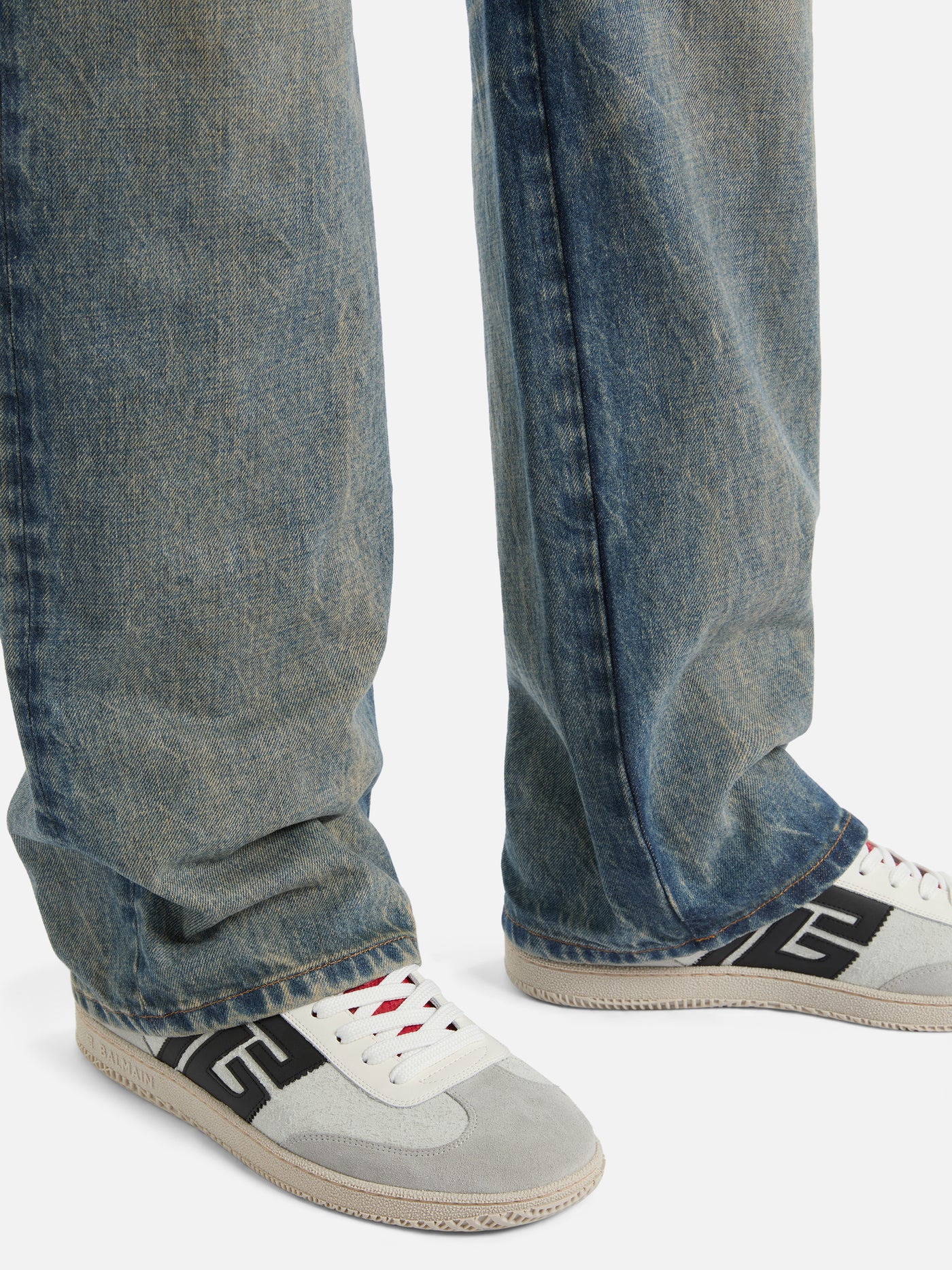 Balmain Swan suede and smooth leather trainers