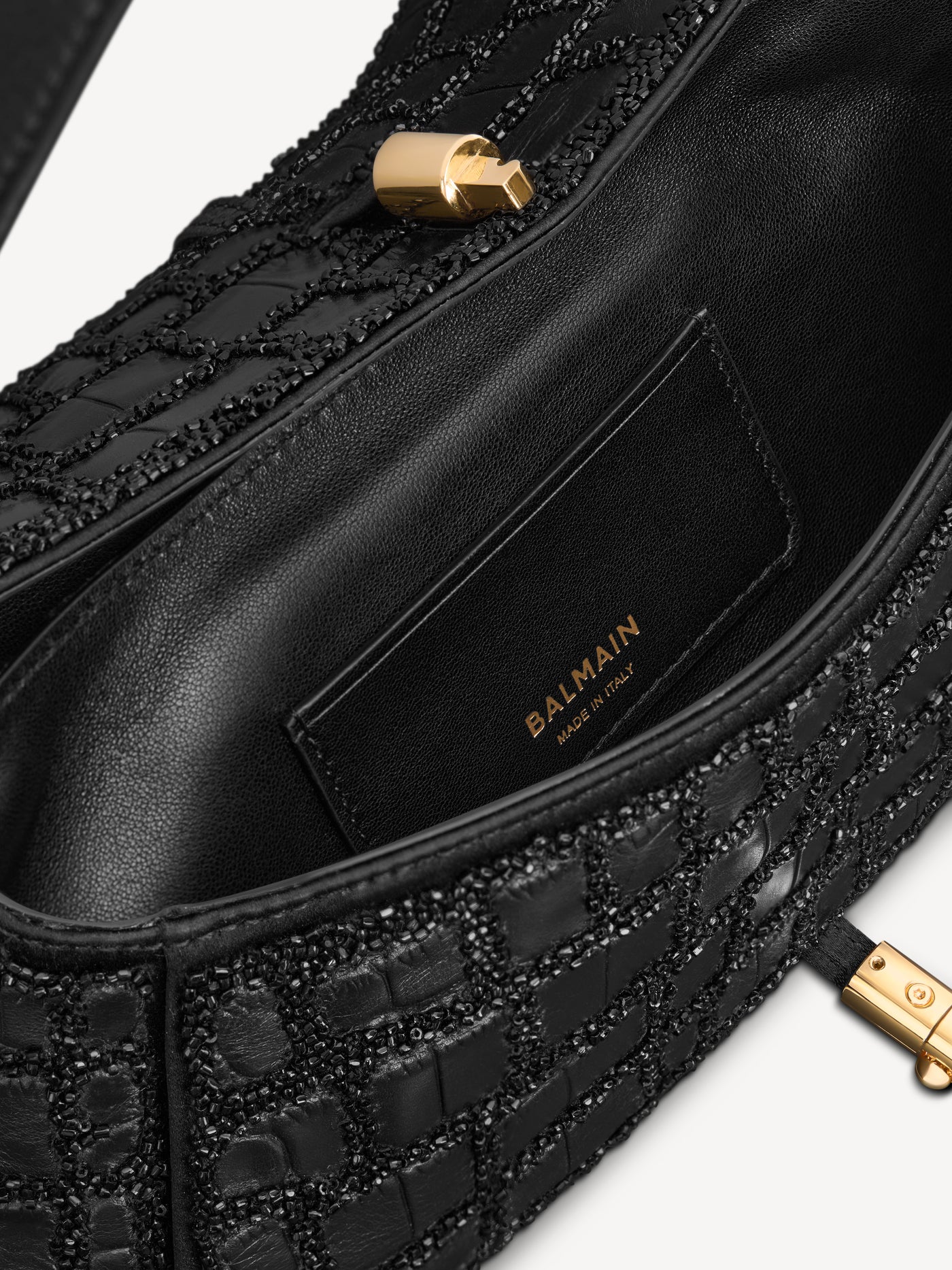BALMAIN METROPOLIS bag in crocodile-effect leather with embroidery