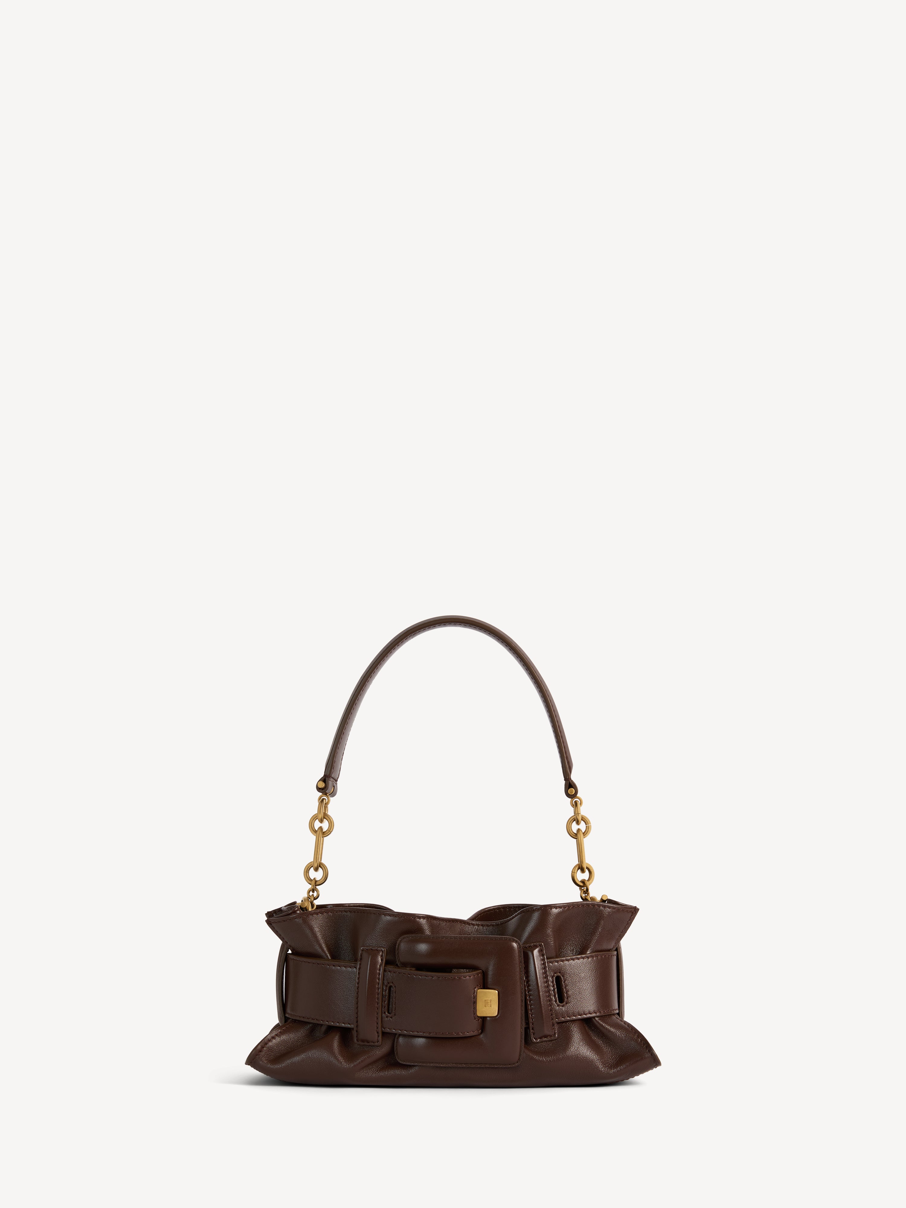 ANTHEM mini bag in smooth leather Dark Brown - Women I Balmain