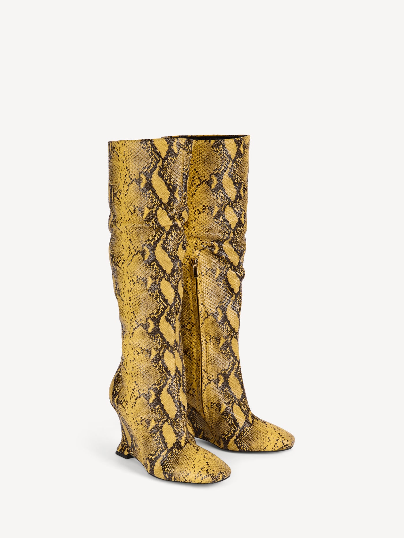 Wedge boots in python-effect leather
