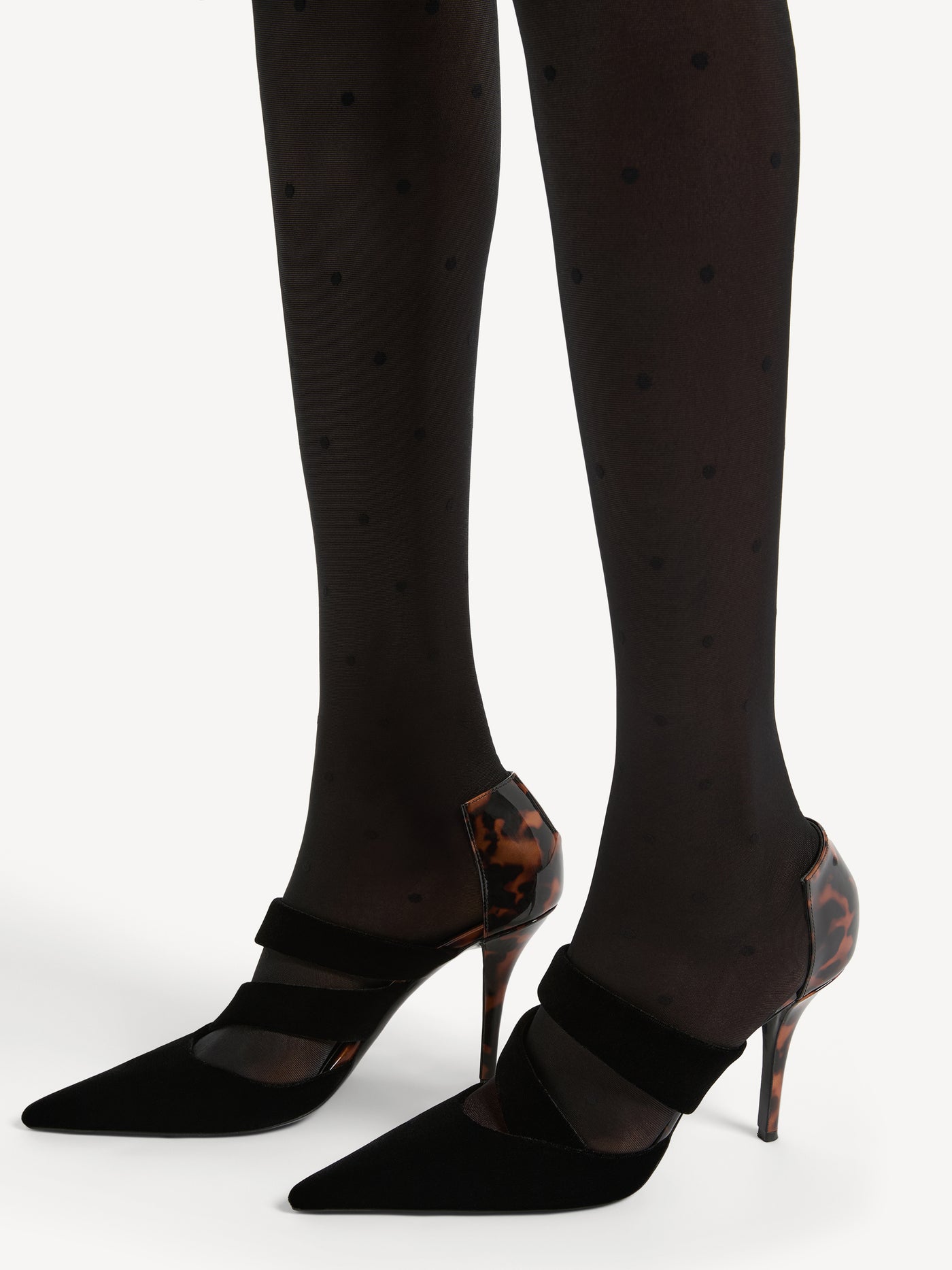 Velvet and printed patent leather pumps