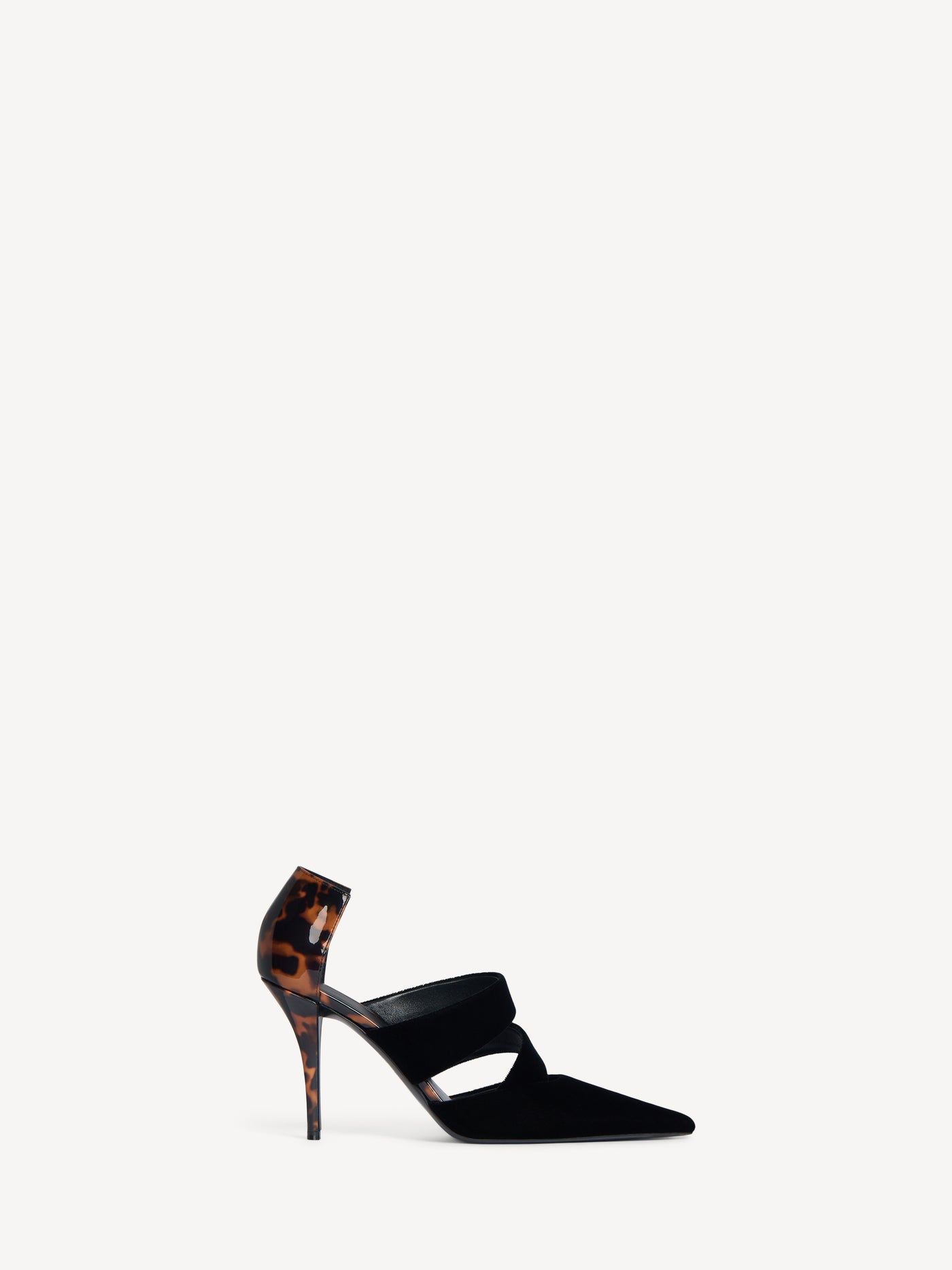 Velvet and printed patent leather pumps