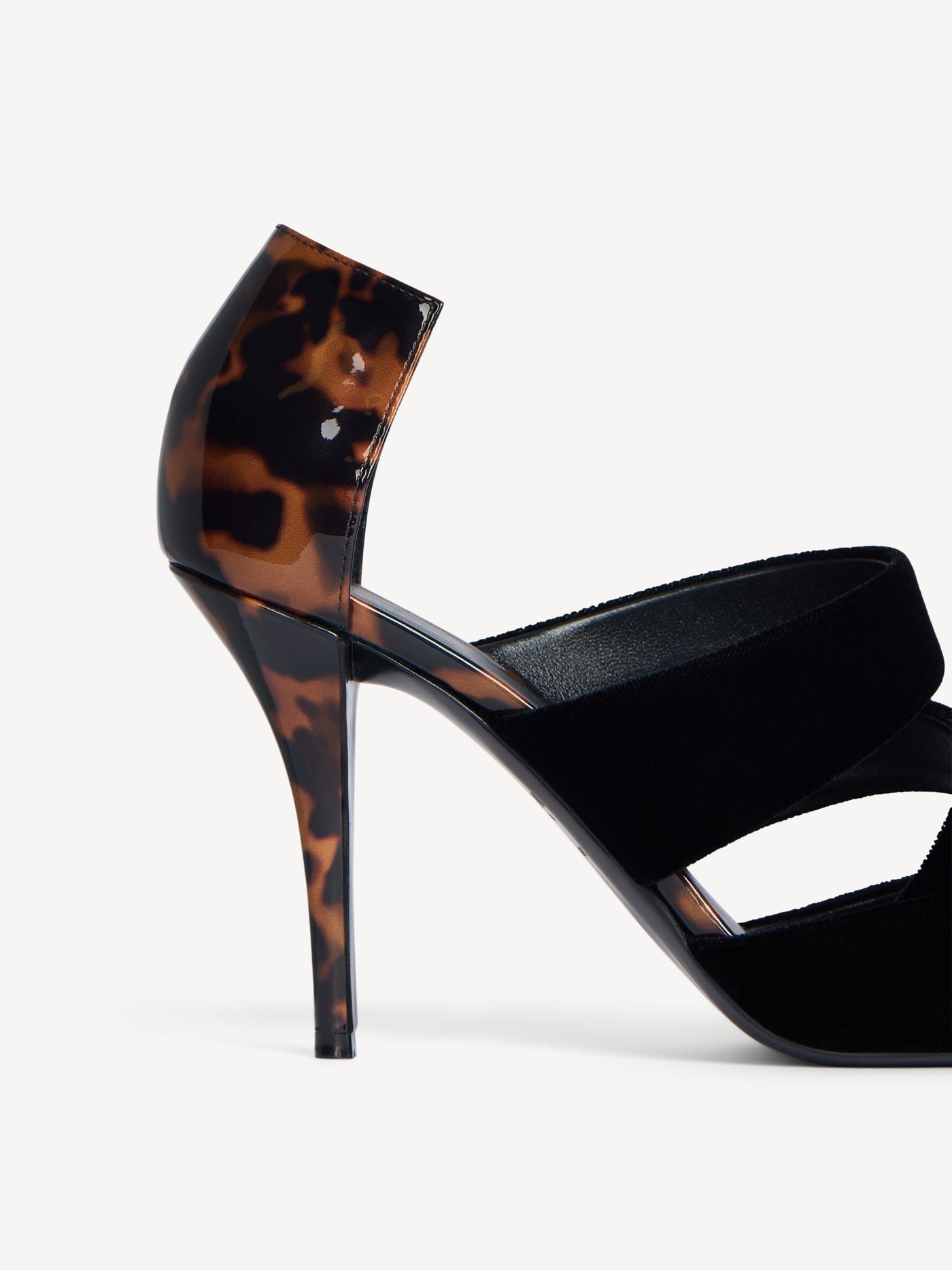 Velvet and printed patent leather pumps