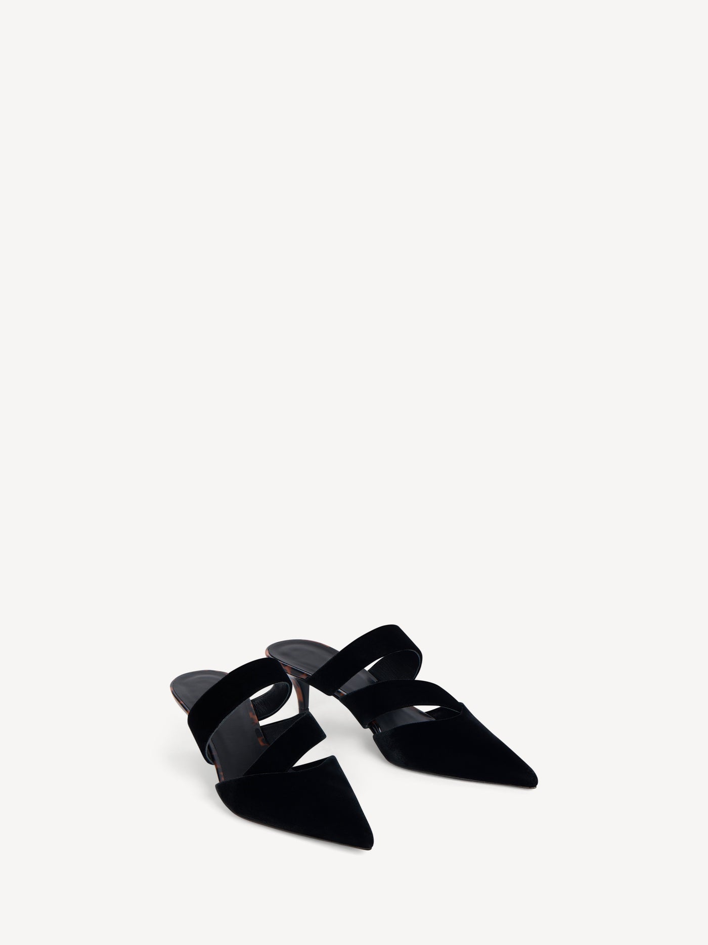 Velvet and printed patent leather mules