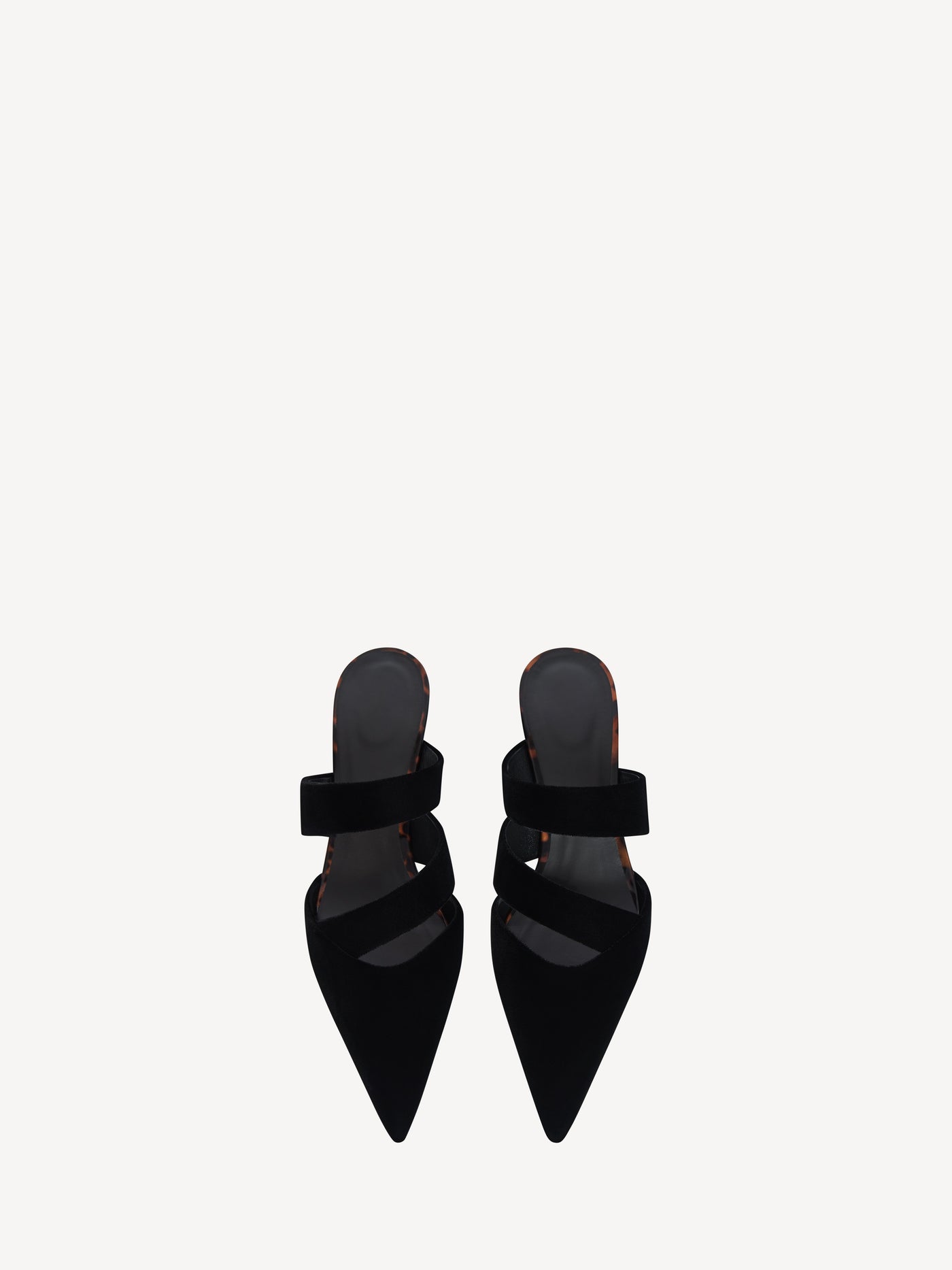 Velvet and printed patent leather mules