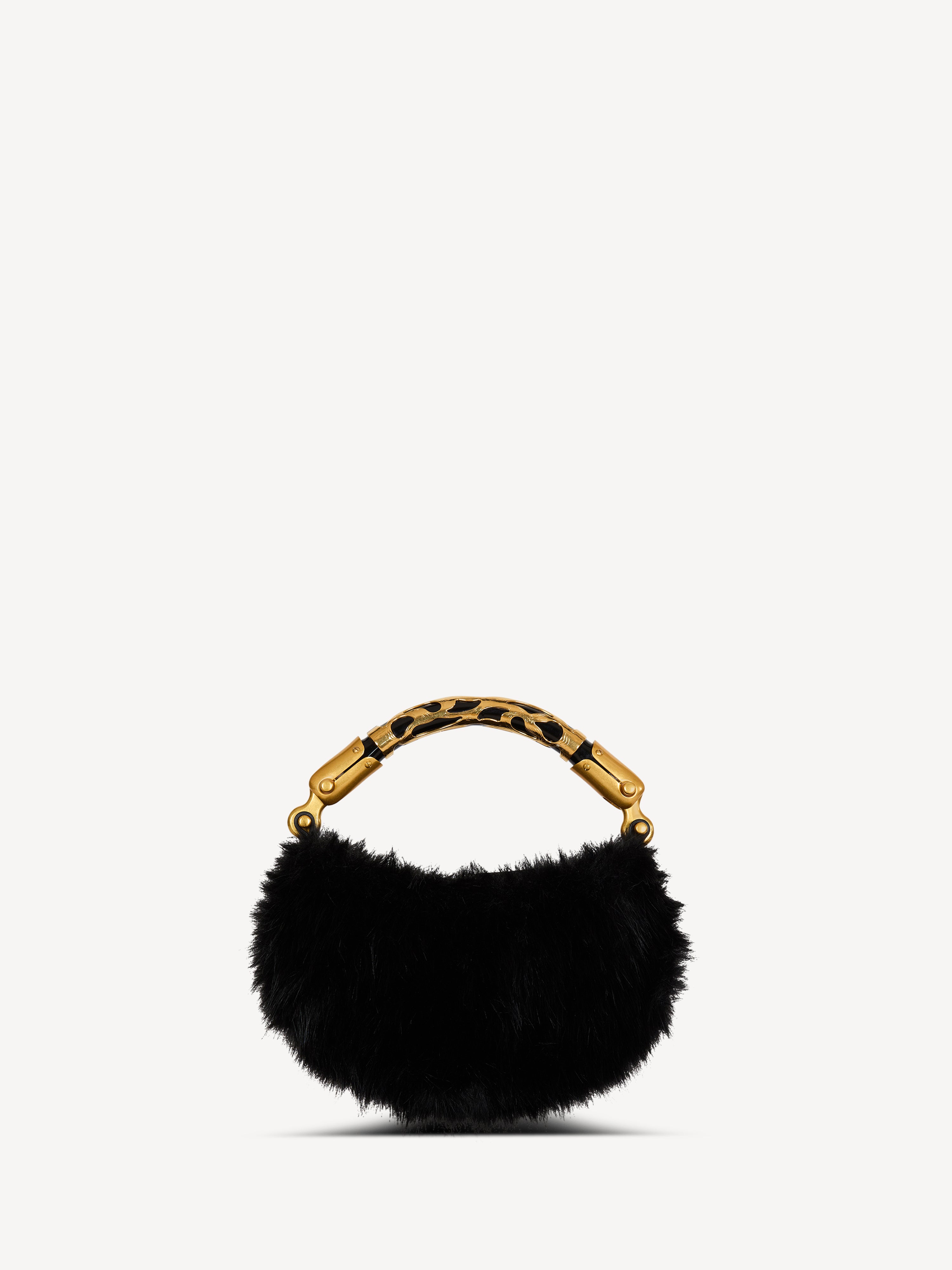 【ebagos】ファー かごバッグ YUKI HA FUYU NI 黒 レザー Mini Ebene bag in faux fur black - Women | BALMAIN