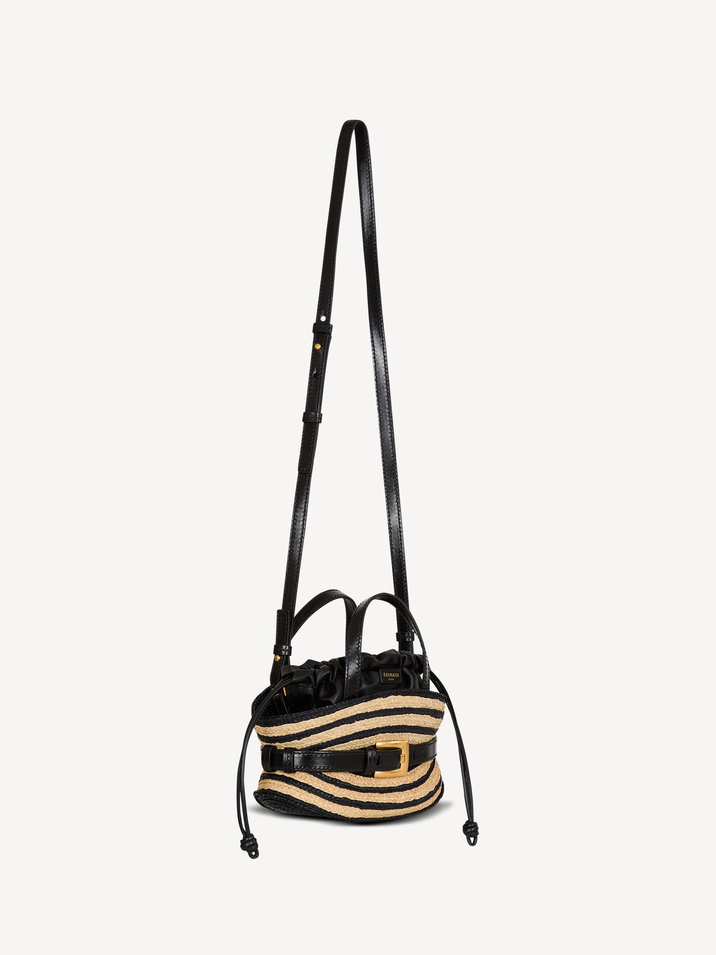 Mini Shuffle bag in smooth leather and raffia