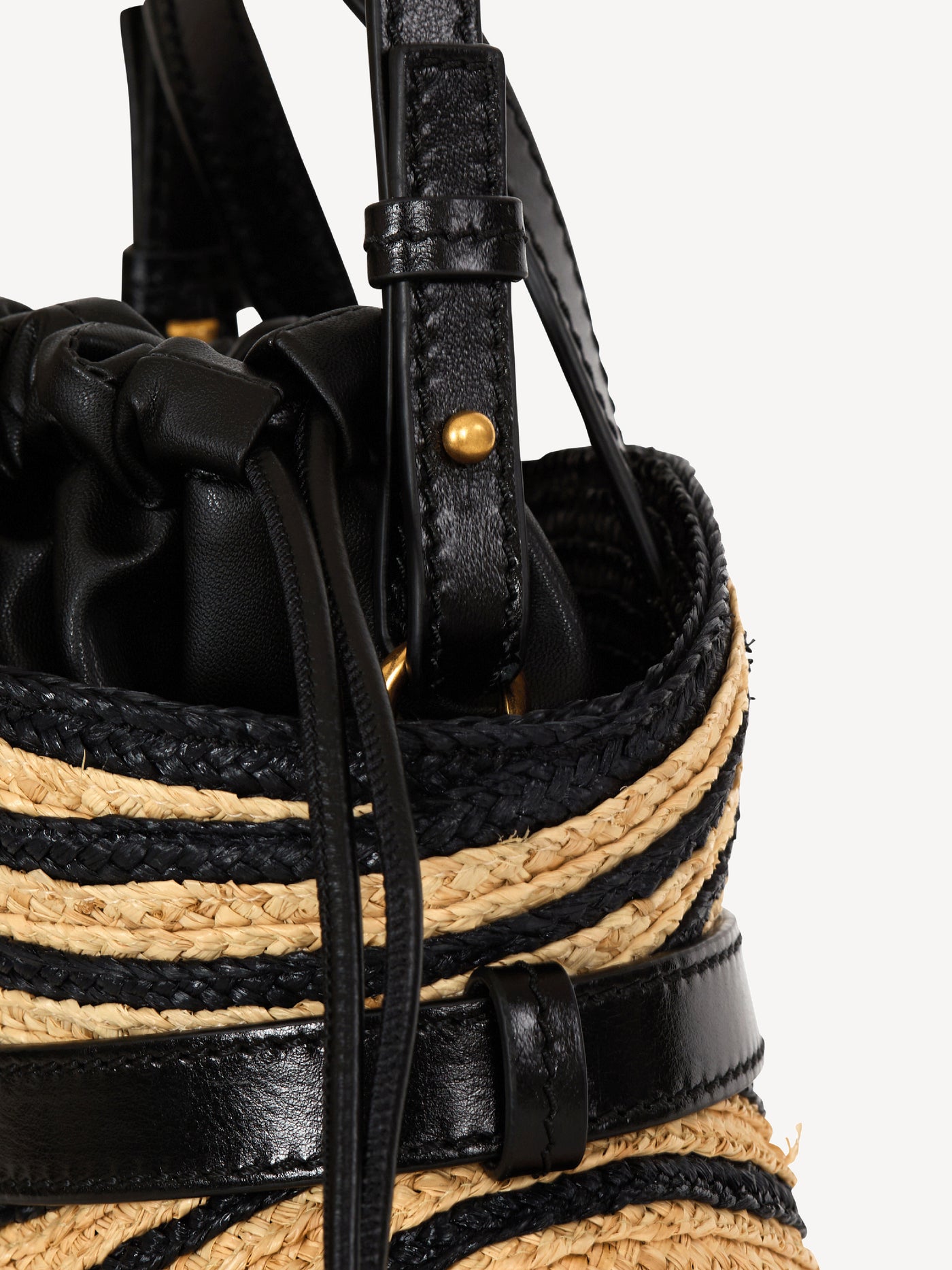 Mini Shuffle bag in smooth leather and raffia