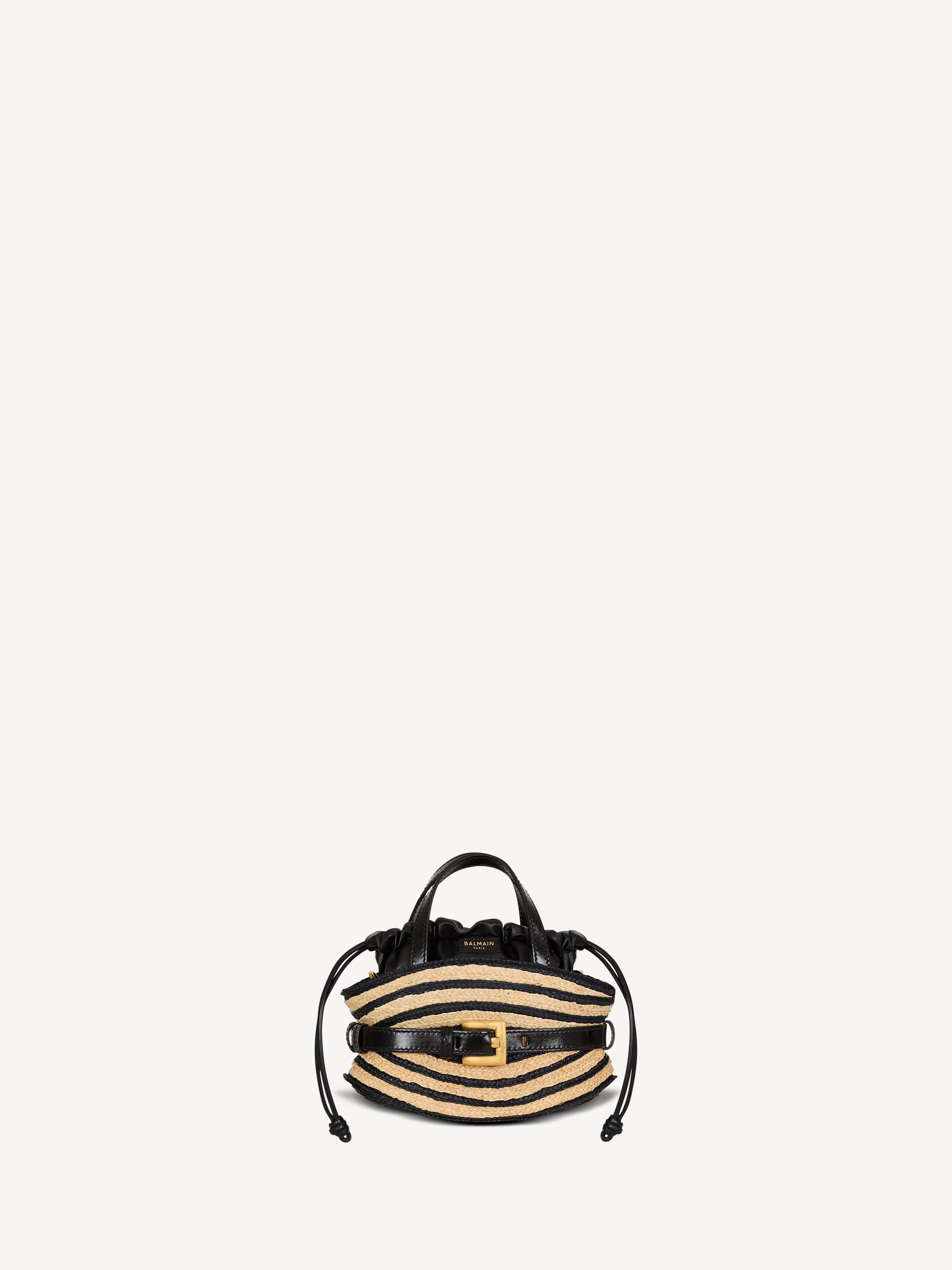 Mini Shuffle bag in smooth leather and raffia beige - Women | BALMAIN