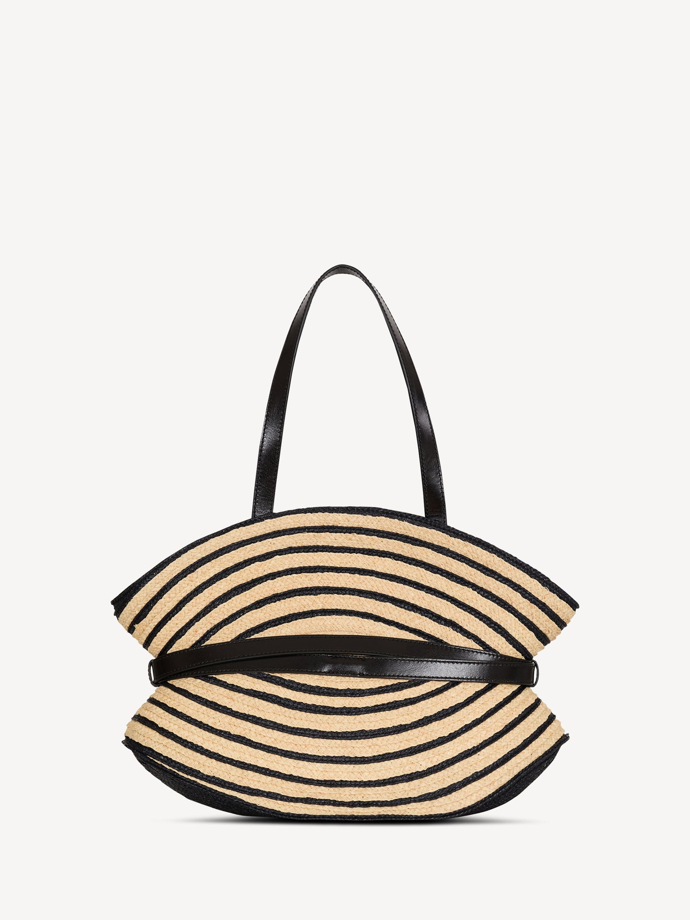 Medium Shuffle bag in smooth leather and two-tone raffia