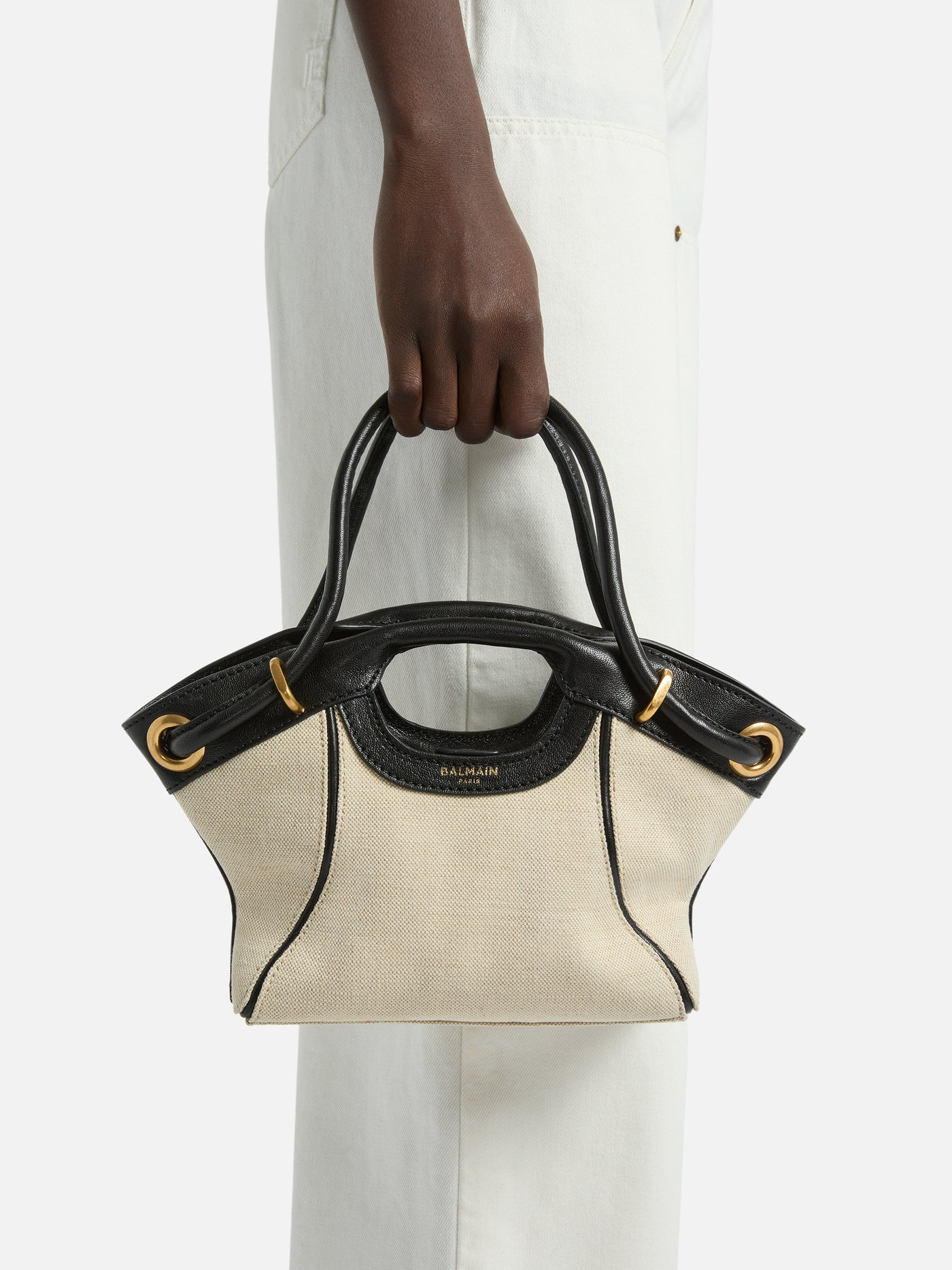 Small Tote in smooth leather and canvas