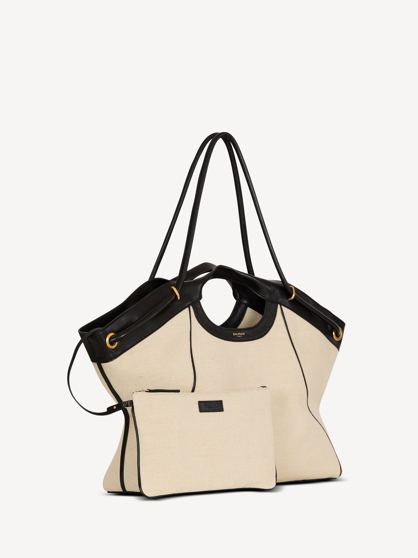 Large Tote in smooth leather and canvas