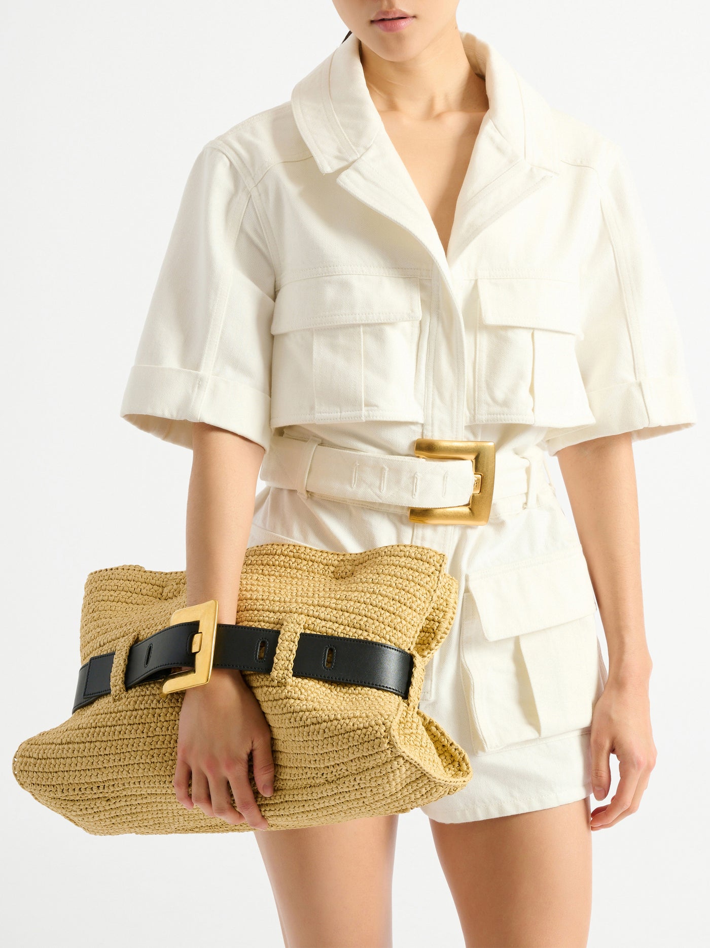 Medium Anthem bag in smooth leather and crochet