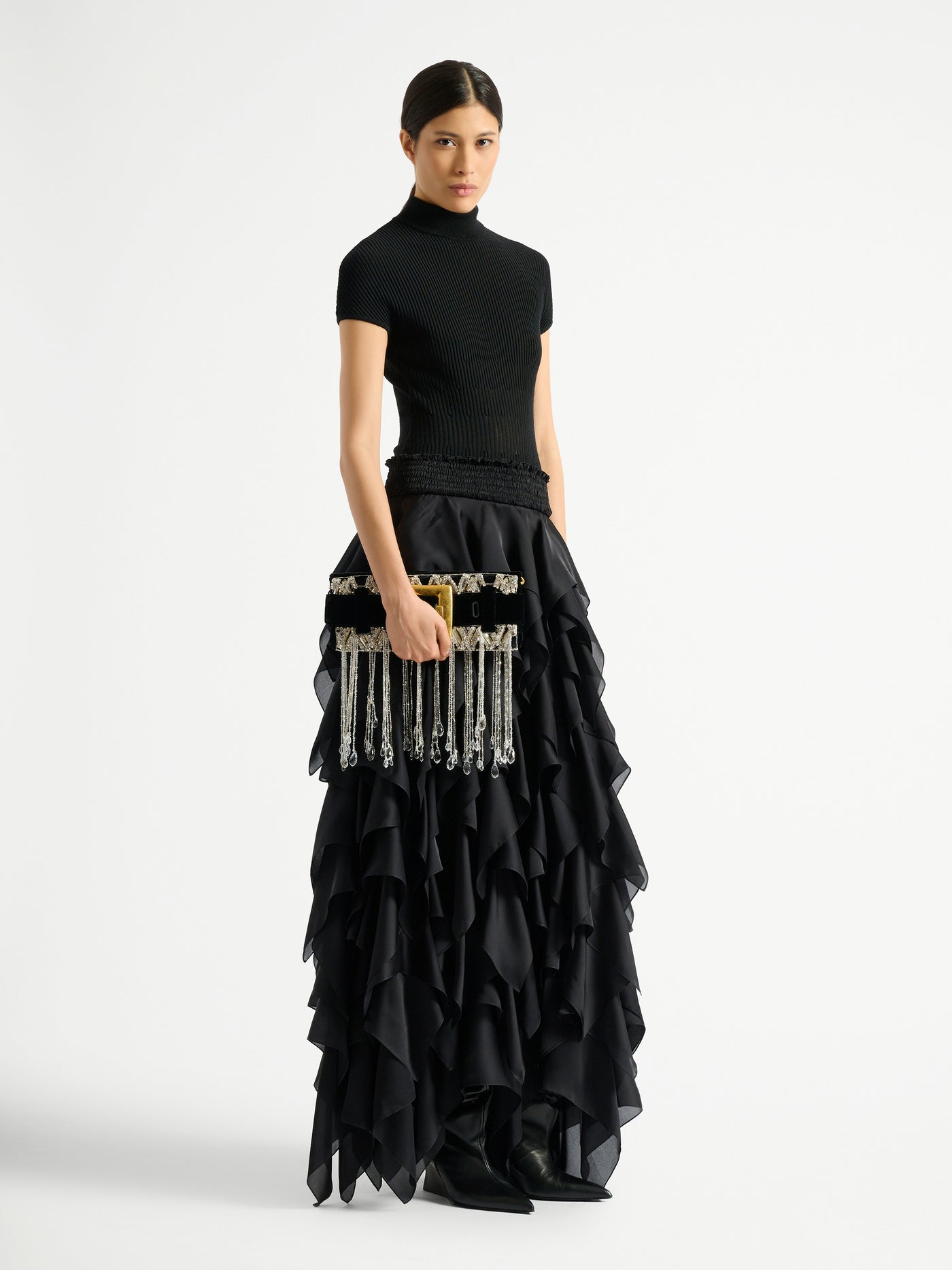 Anthem clutch in embroidered velvet