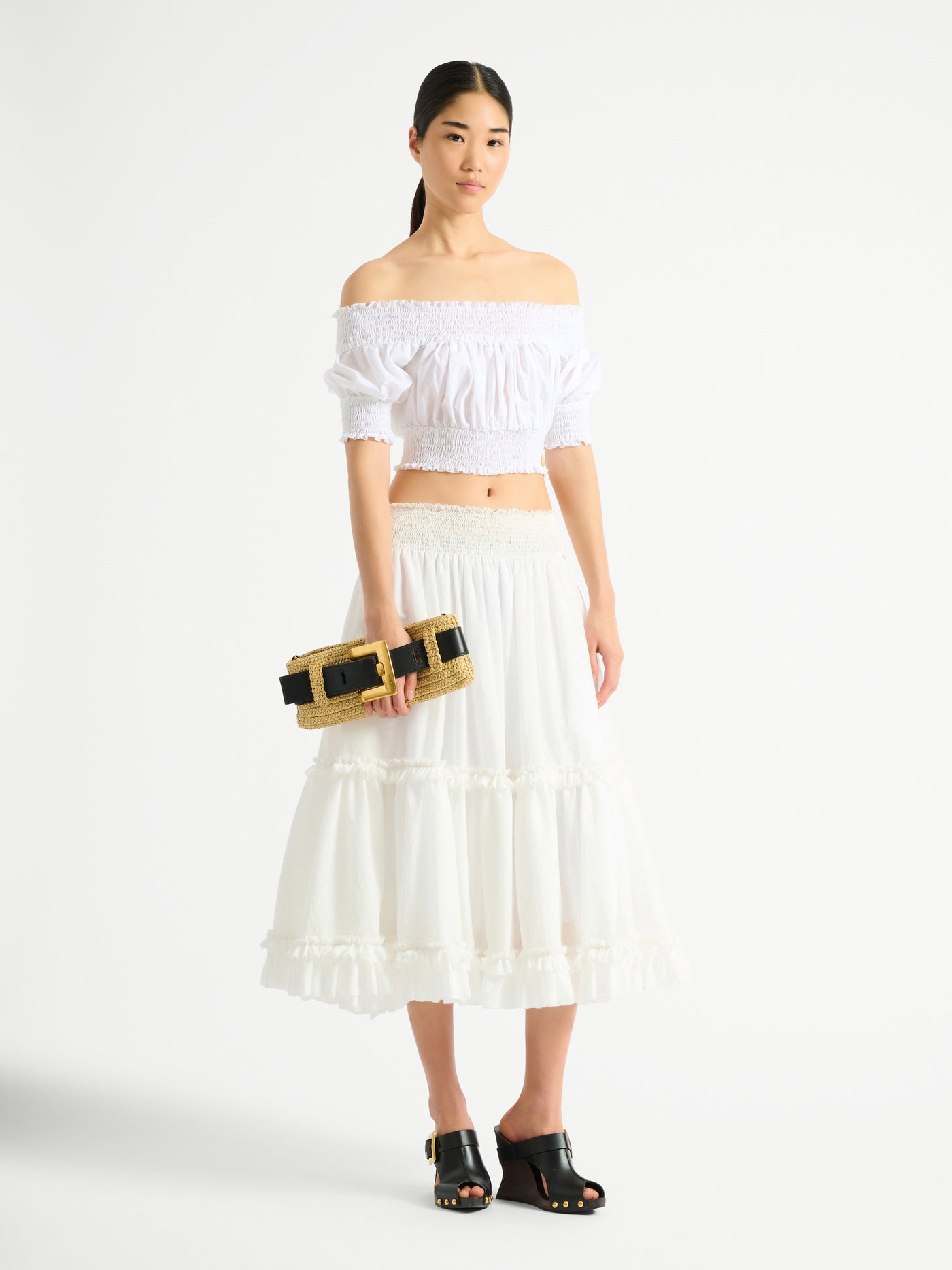 Anthem clutch bag in smooth leather and crochet