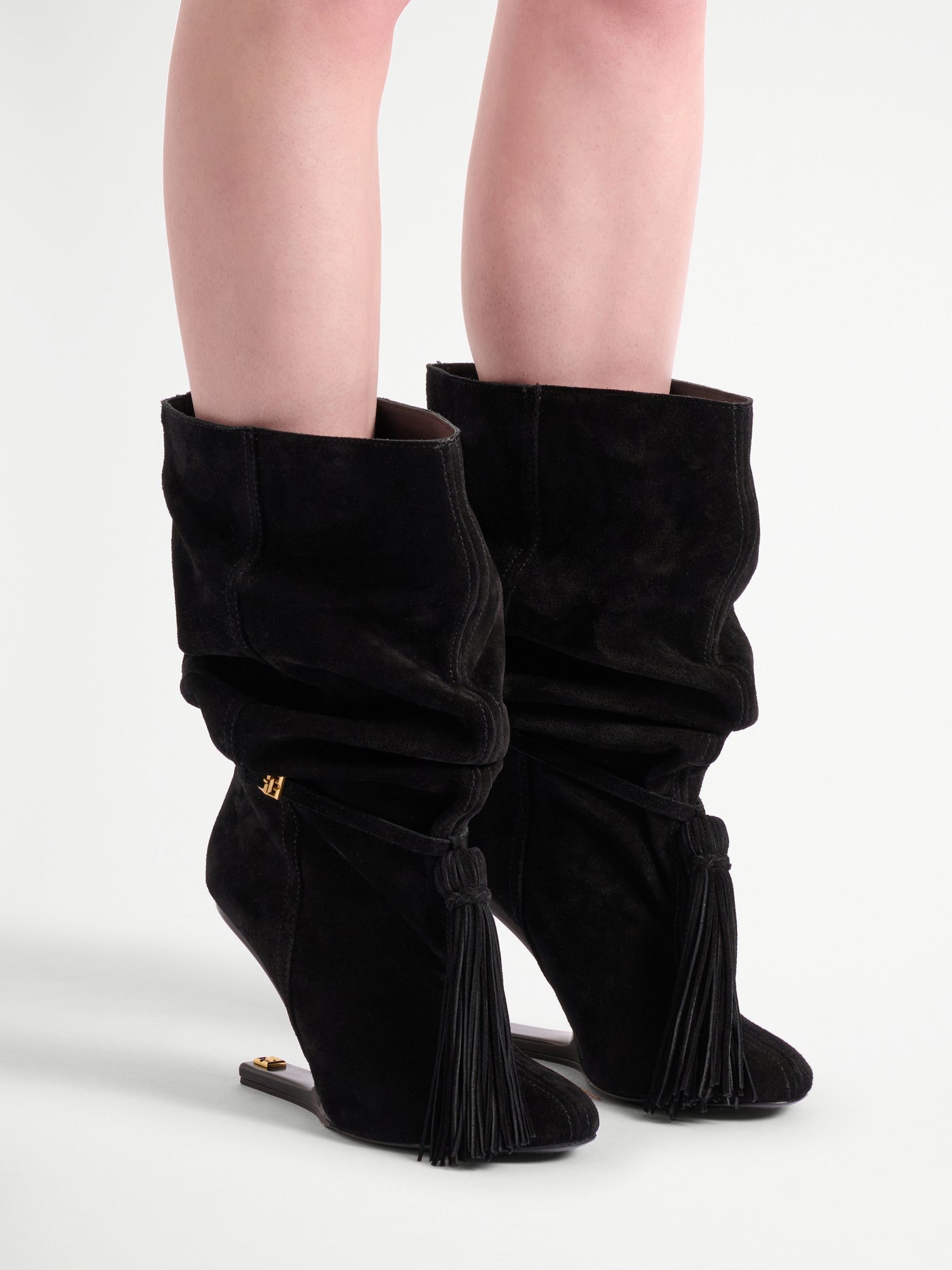 No Wedge suede leather ankle boots with tassel