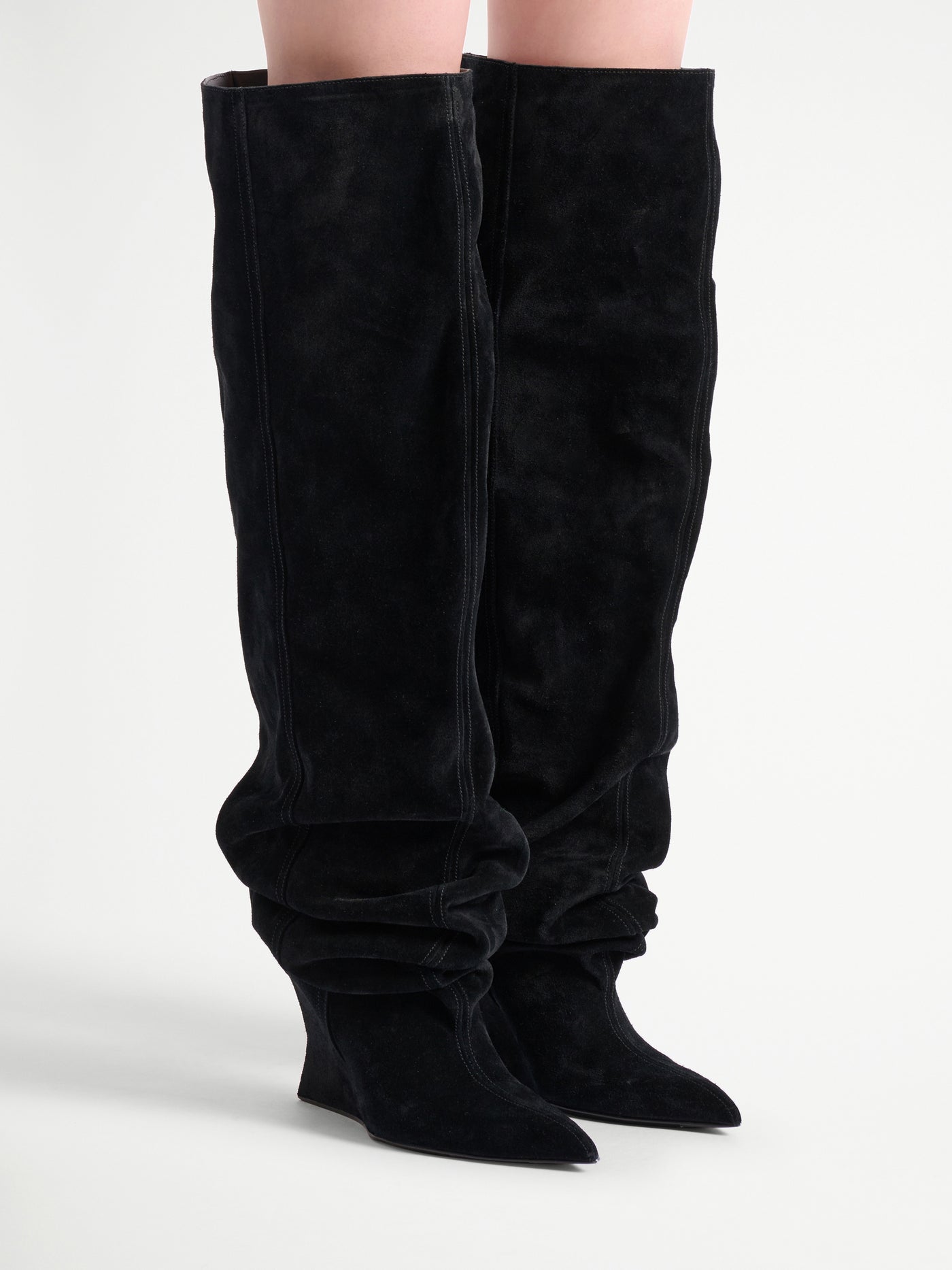 Suede leather Wedge thigh-high boots