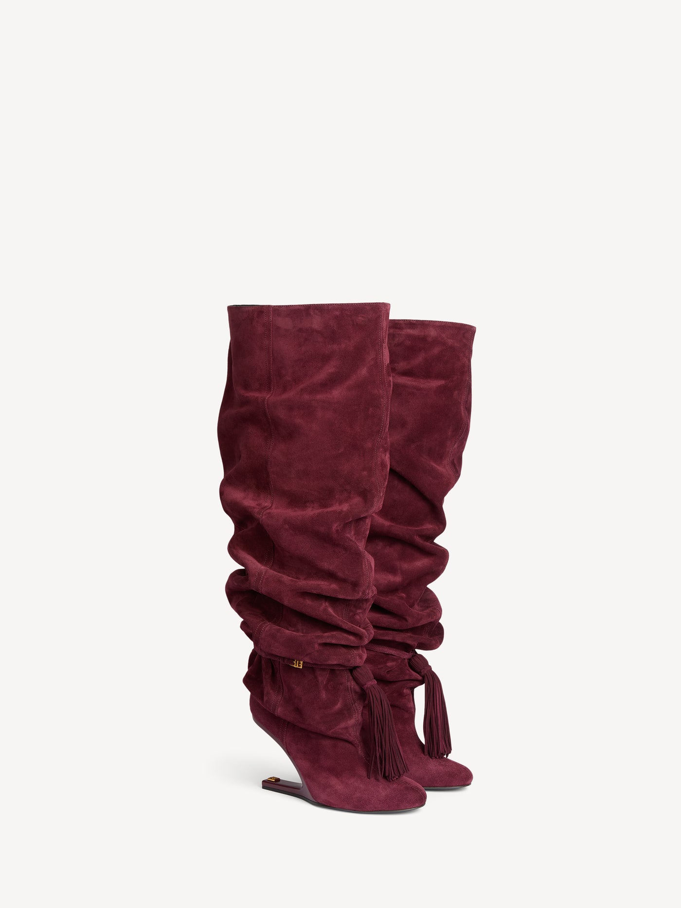 No Wedge suede leather thigh-high boots with tassel