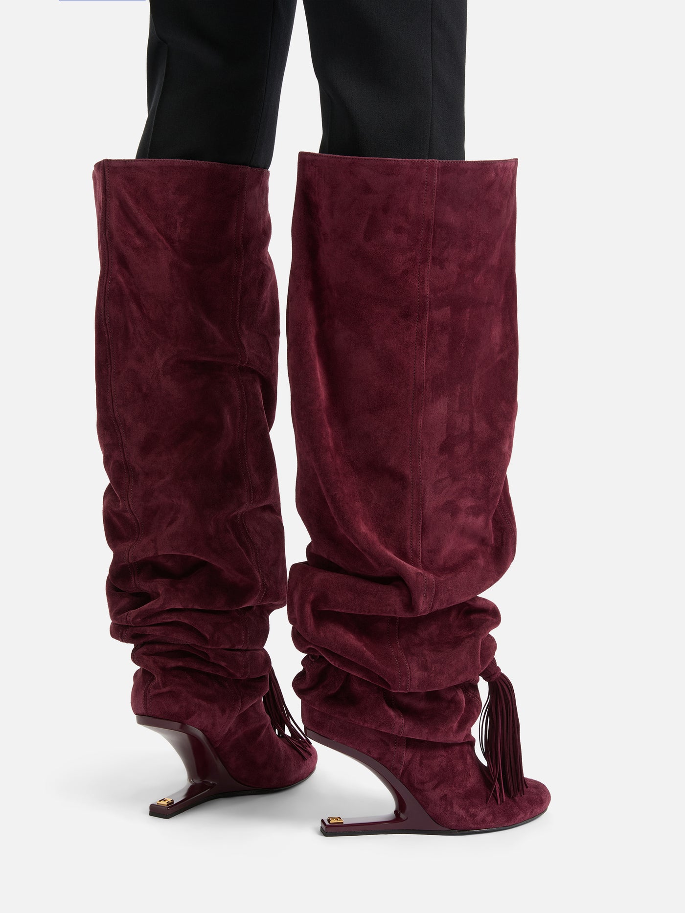 No Wedge suede leather thigh-high boots with tassel