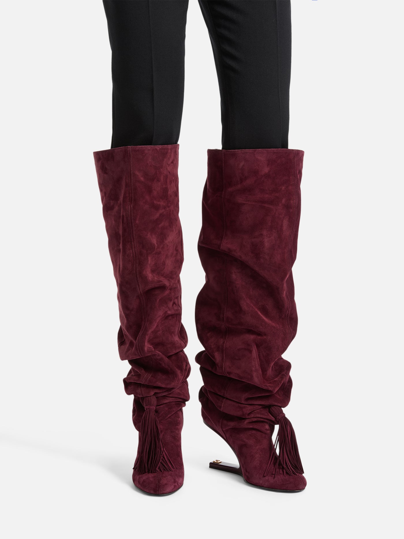 No Wedge suede leather thigh-high boots with tassel