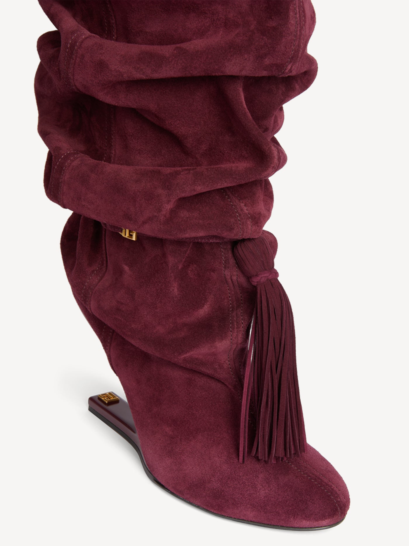 No Wedge suede leather thigh-high boots with tassel