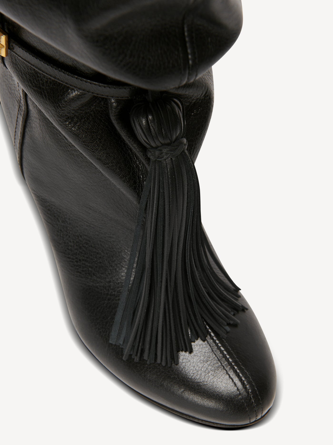 No Wedge textured leather thigh-high boots with tassel
