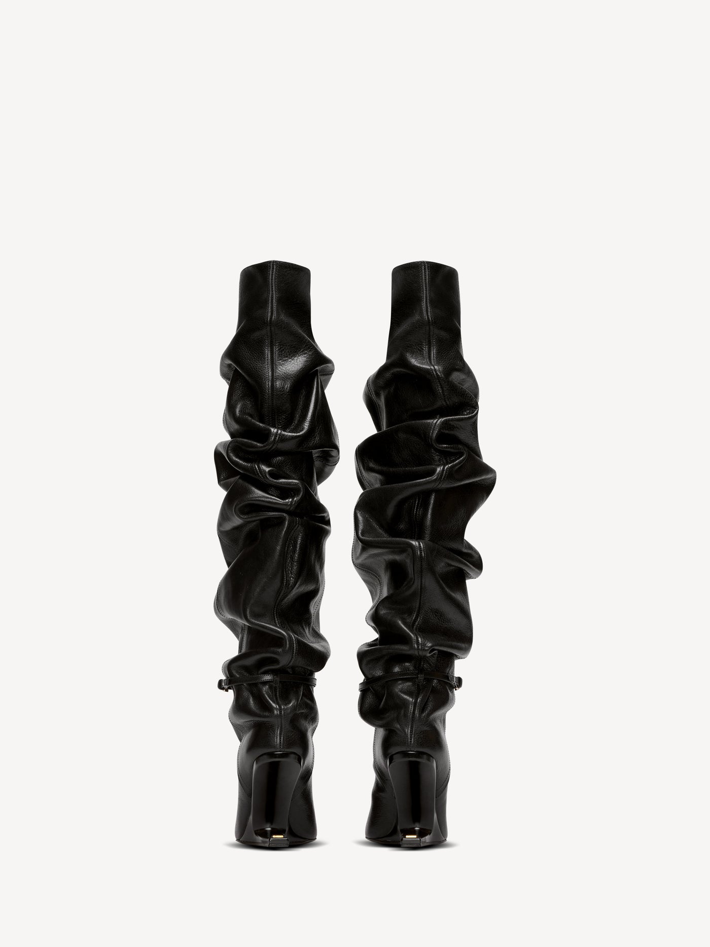 No Wedge textured leather thigh-high boots with tassel