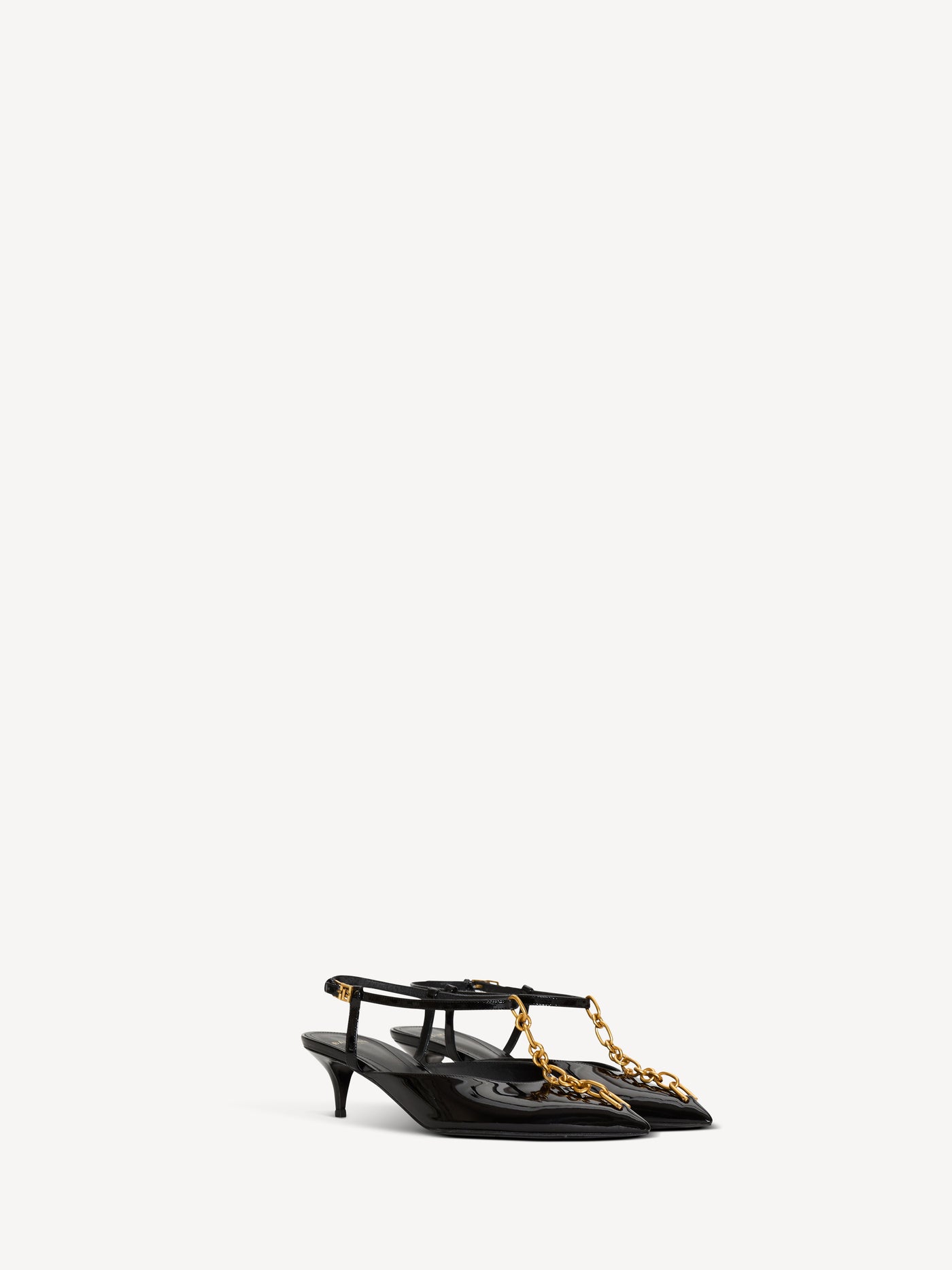 Sync chain kitten slingbacks in patent leather