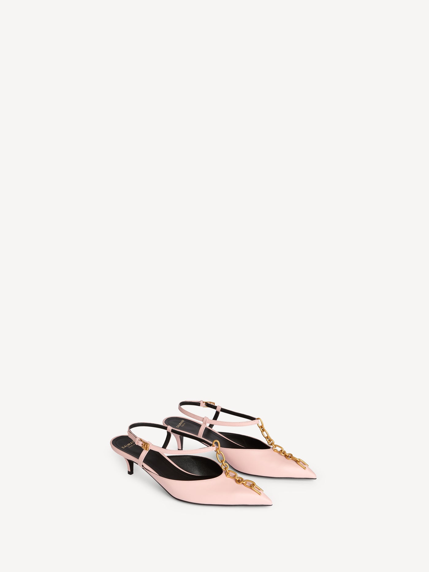 Sync chain kitten slingbacks in leather