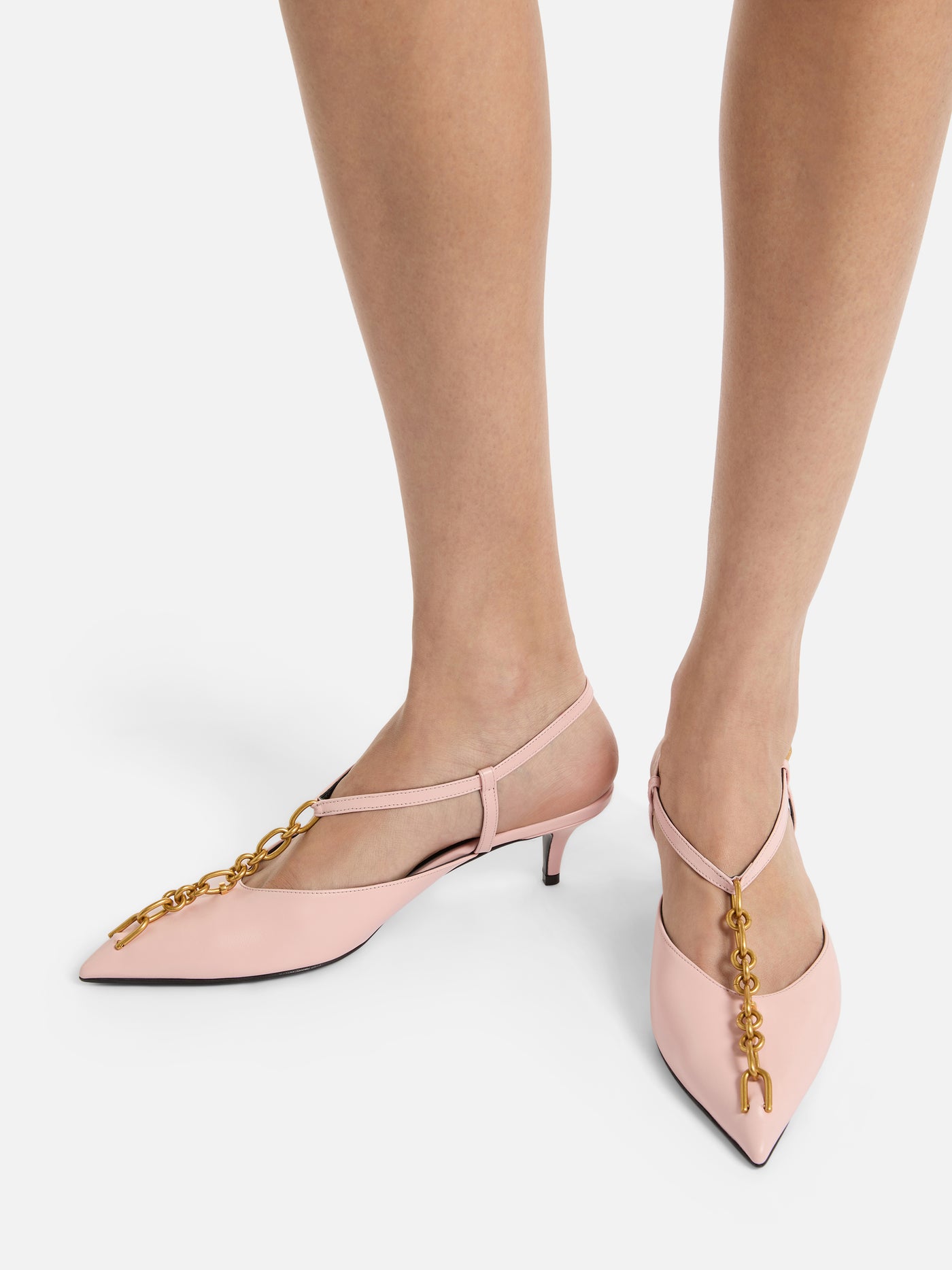 Sync chain kitten slingbacks in leather