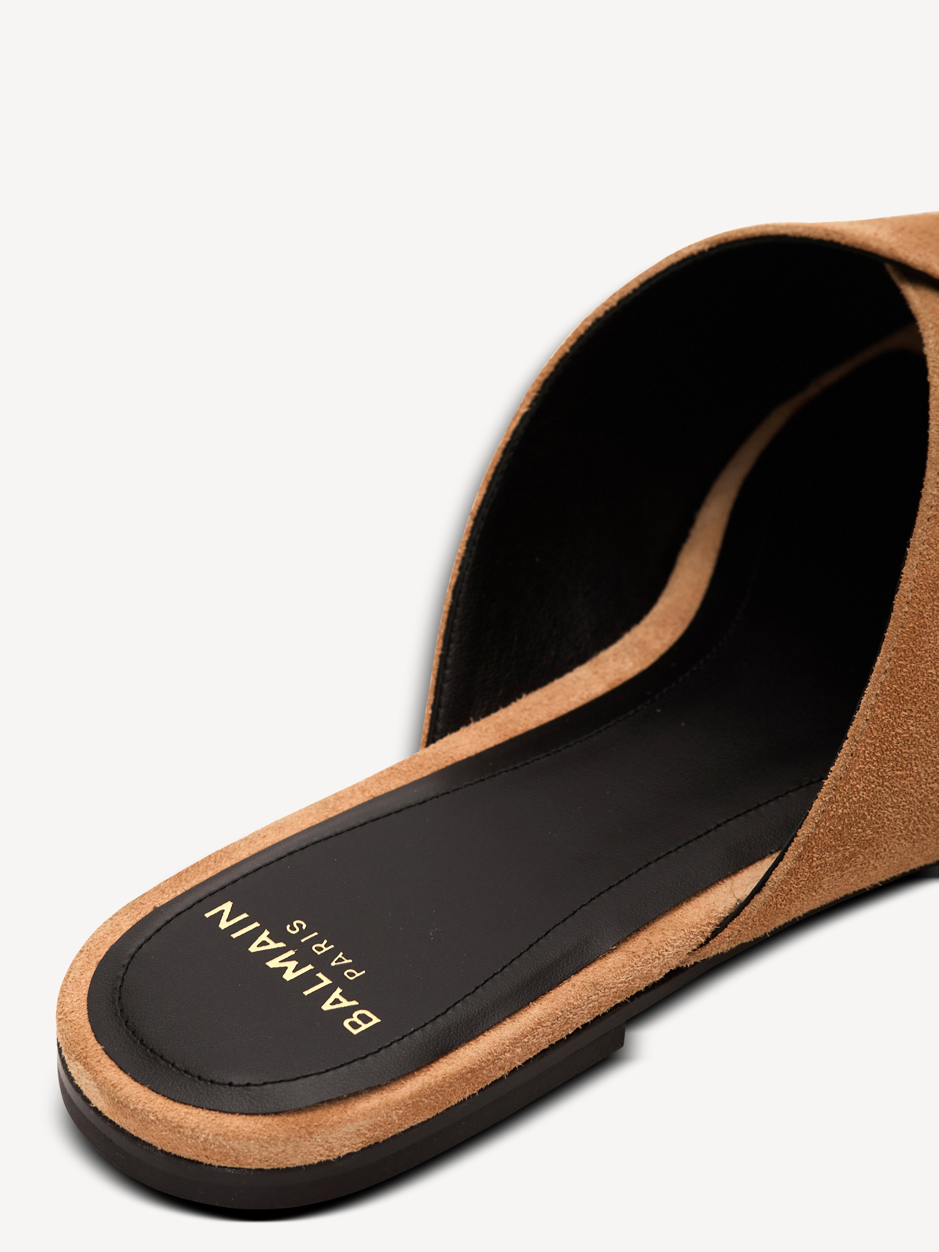 BALMAIN サンダル Flat suede leather Anthem mules beige - Women | BALMAIN