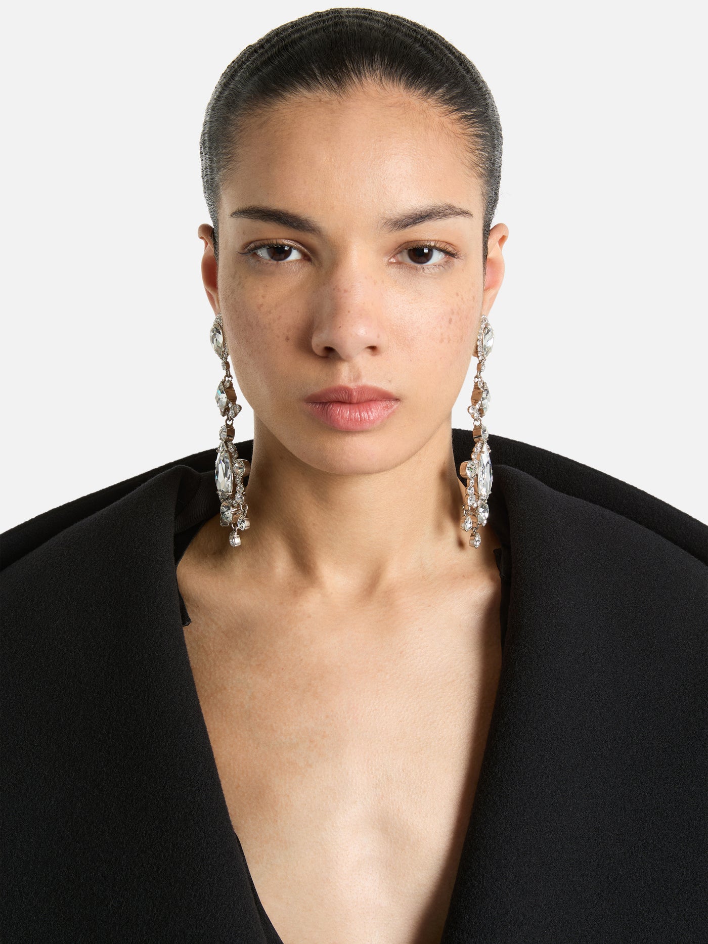Brass and crystal pendant earrings