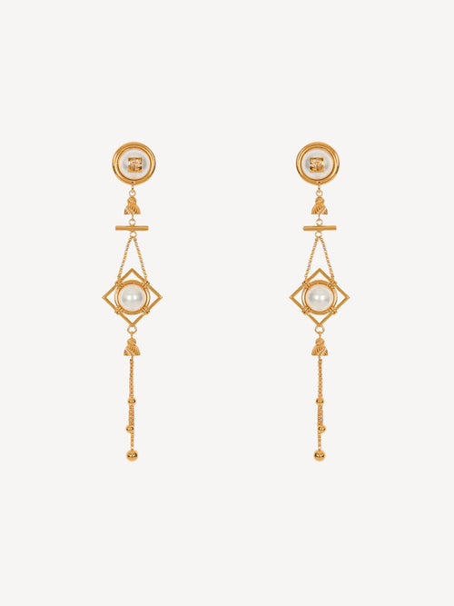 Brass and pearl pendant earrings
