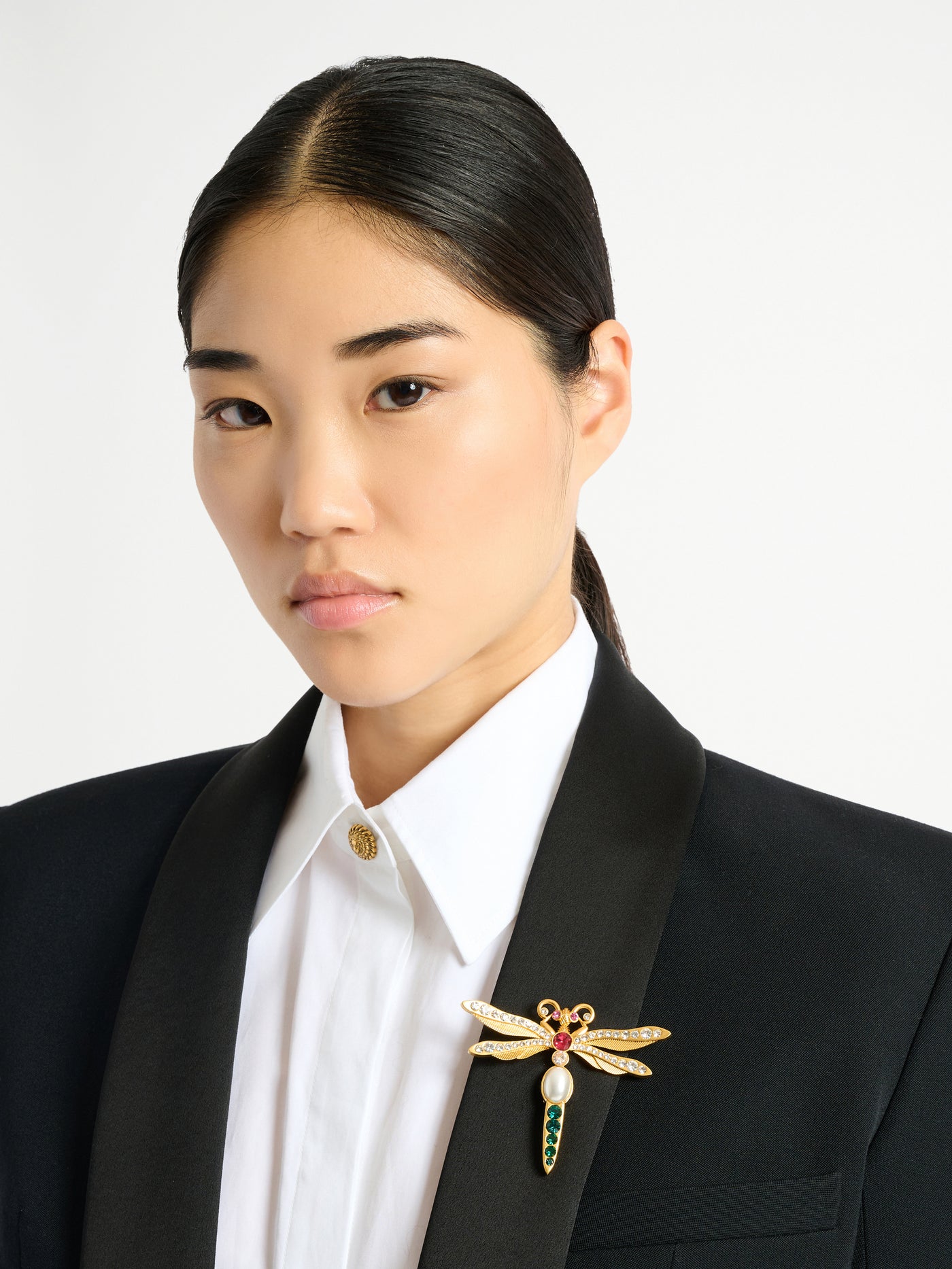 Brass and crystal Insect brooch