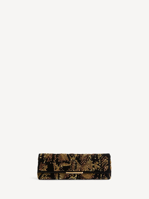 Small Clutch bag in python-effect embroidered velvet