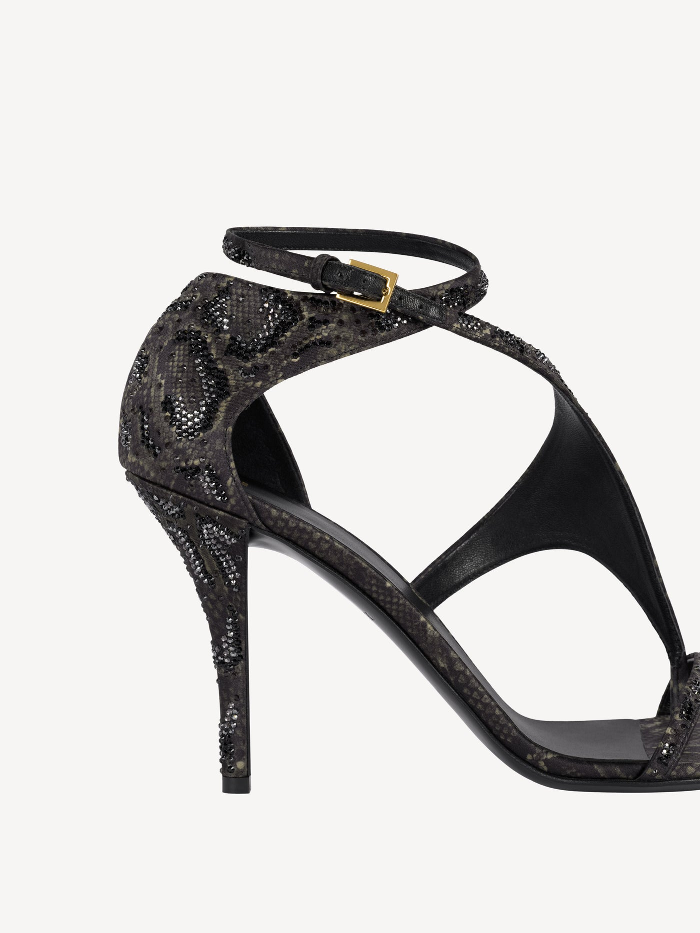 Printed satin toe-post sandals with crystals