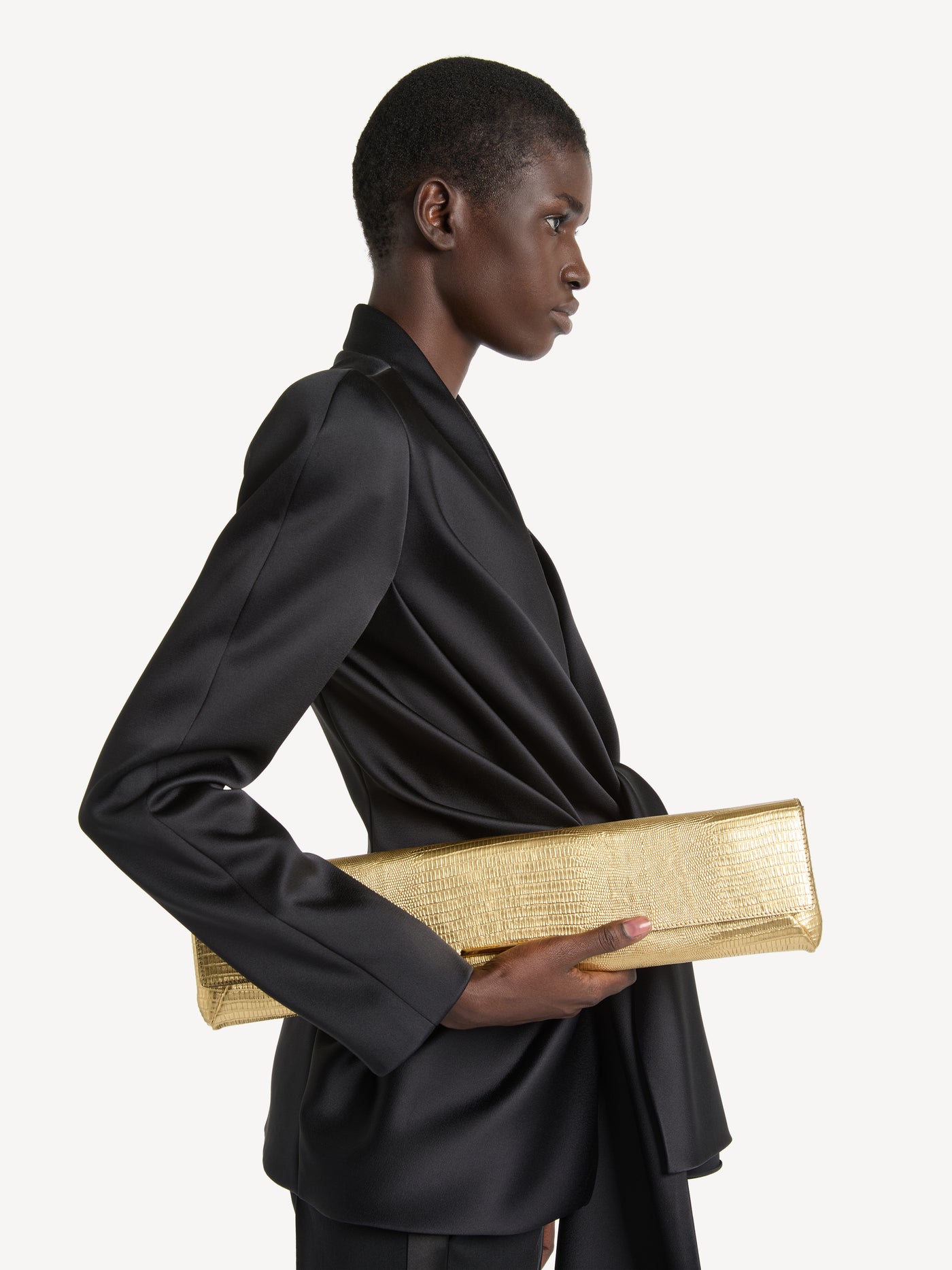 Long Clutch bag in metallic textured leather