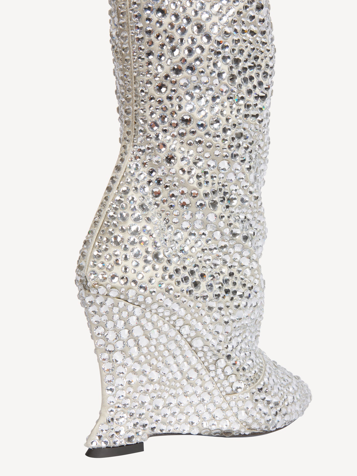 Wedge thigh-high satin boots with crystals