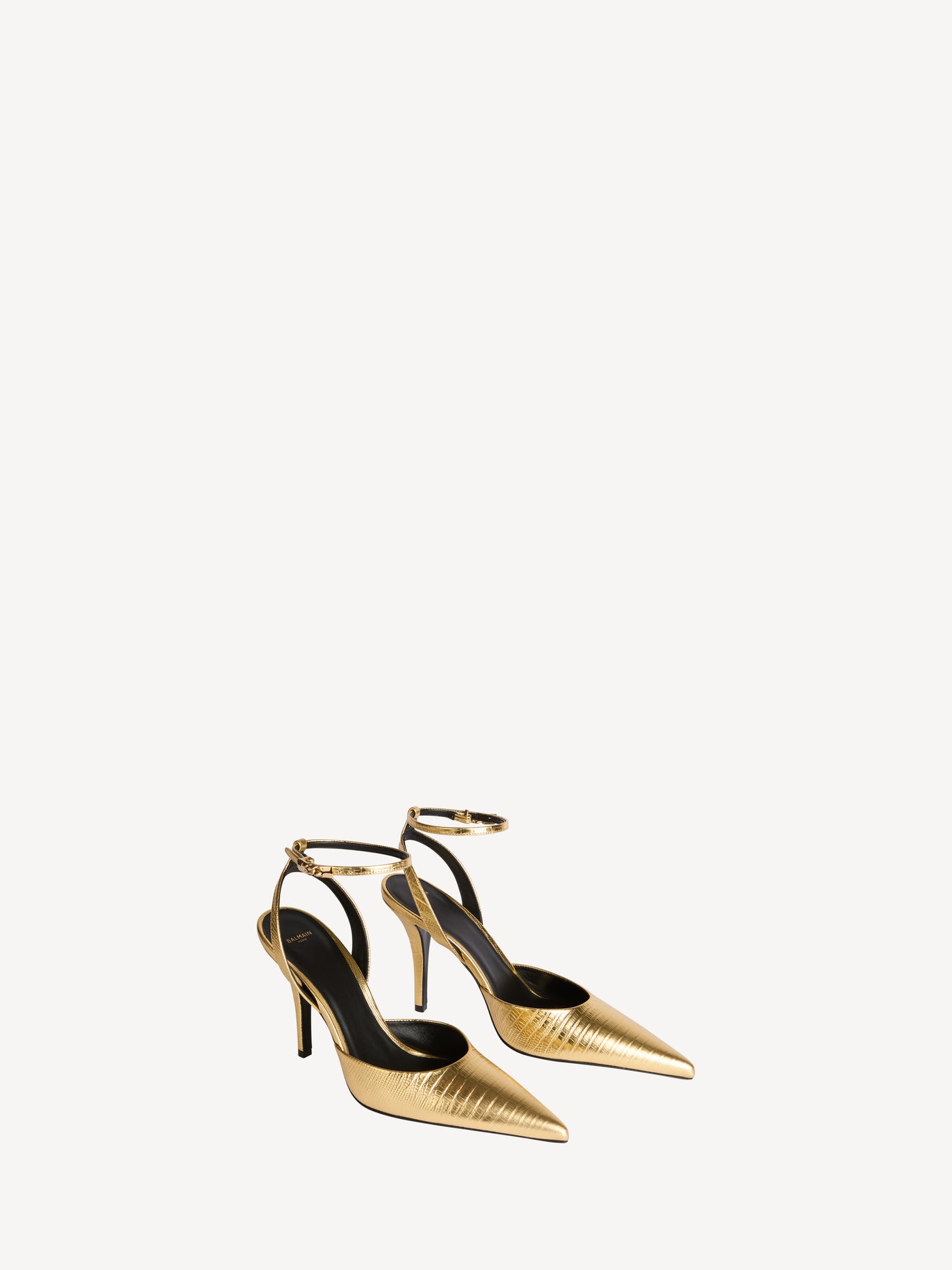 Strappy courts in metallic embossed leather