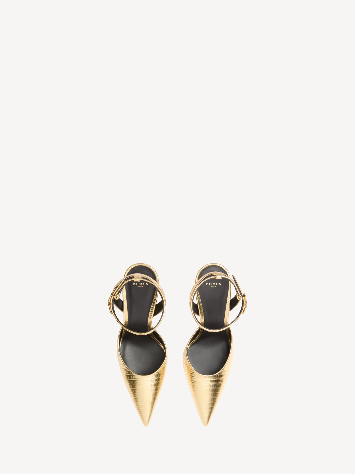 Strappy courts in metallic embossed leather