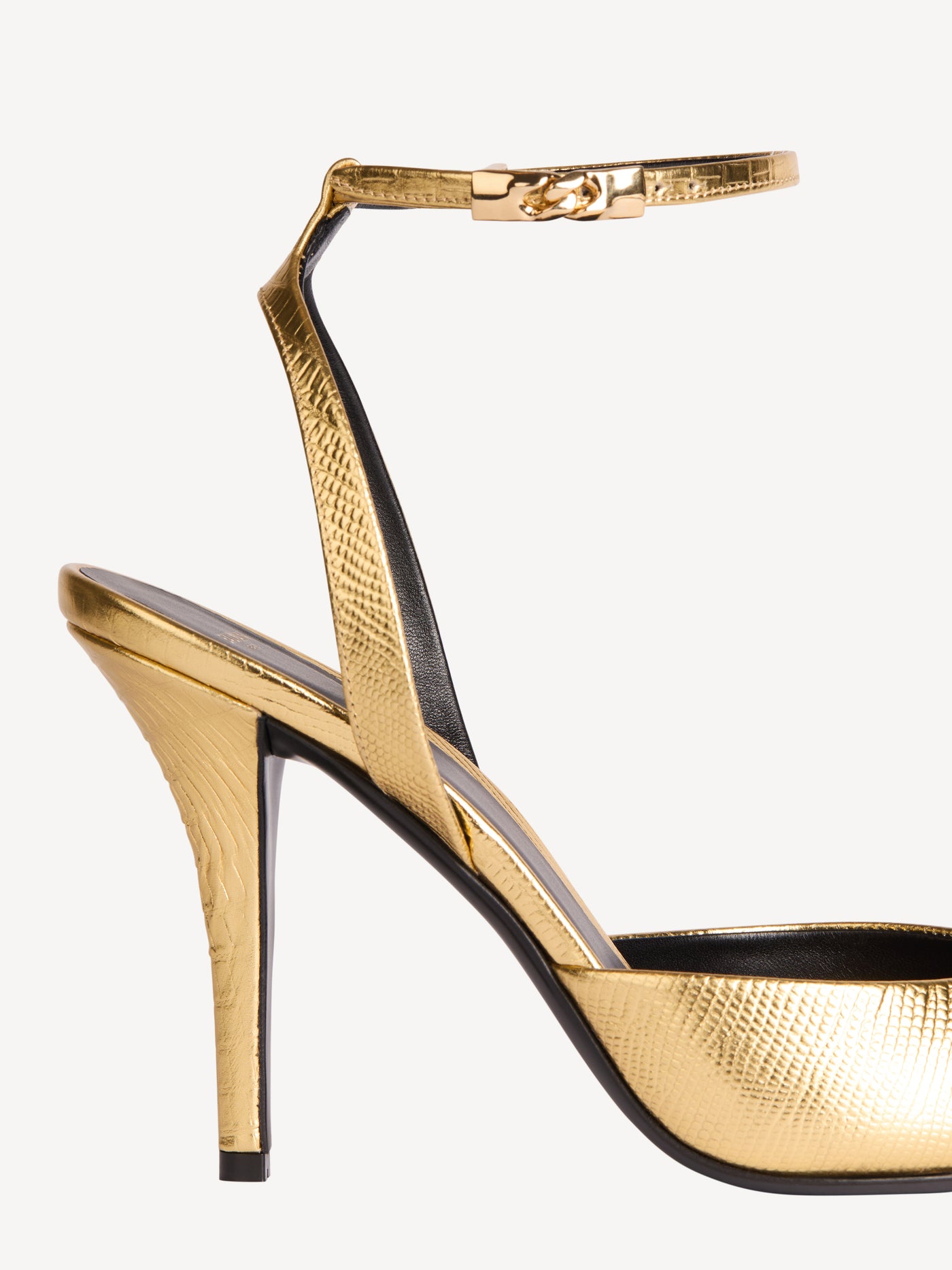 Strappy courts in metallic embossed leather