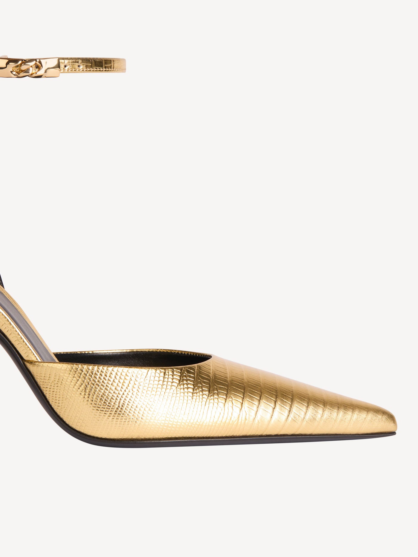 Strappy courts in metallic embossed leather